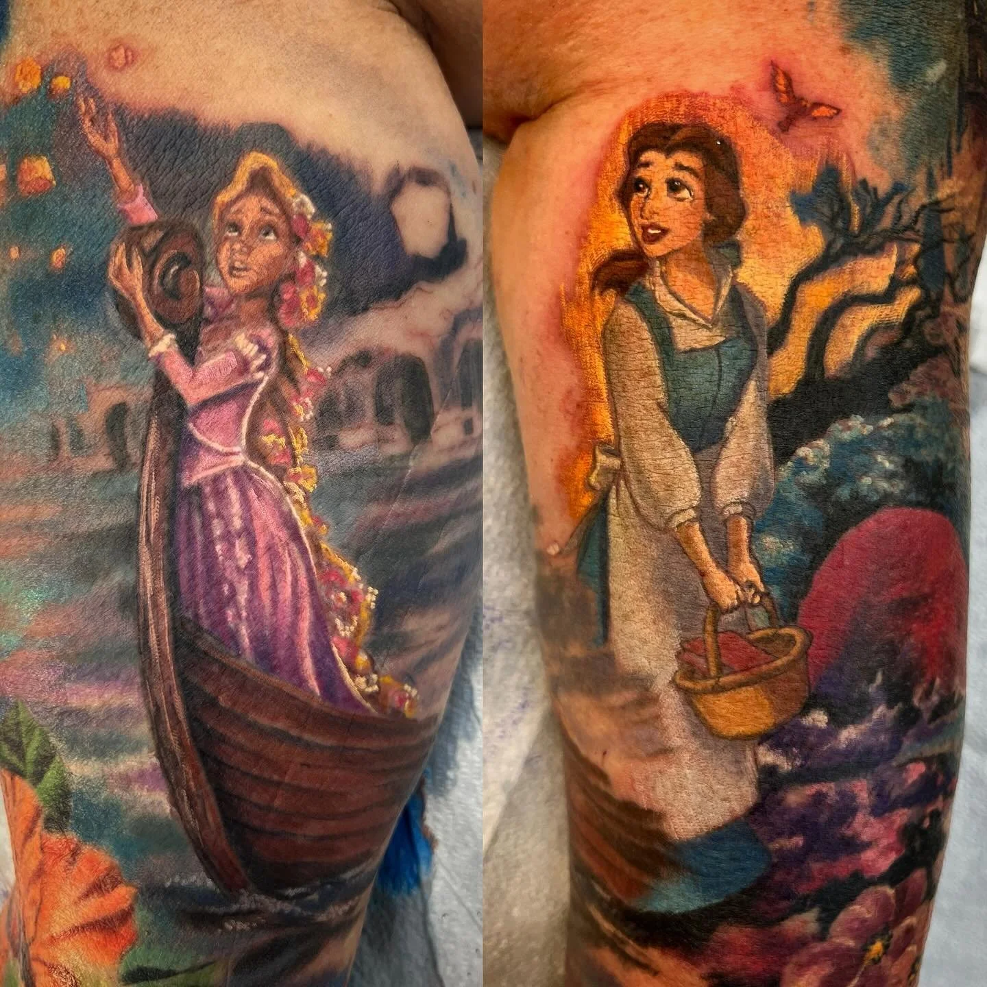 The inside and tricep on Judy’s Disney sleeve!
#disneytattoo #graditudetattoosupplyllc #fiveoneseventattoojeannette #belle #repunzal #disneyland #disneyworld #byjim