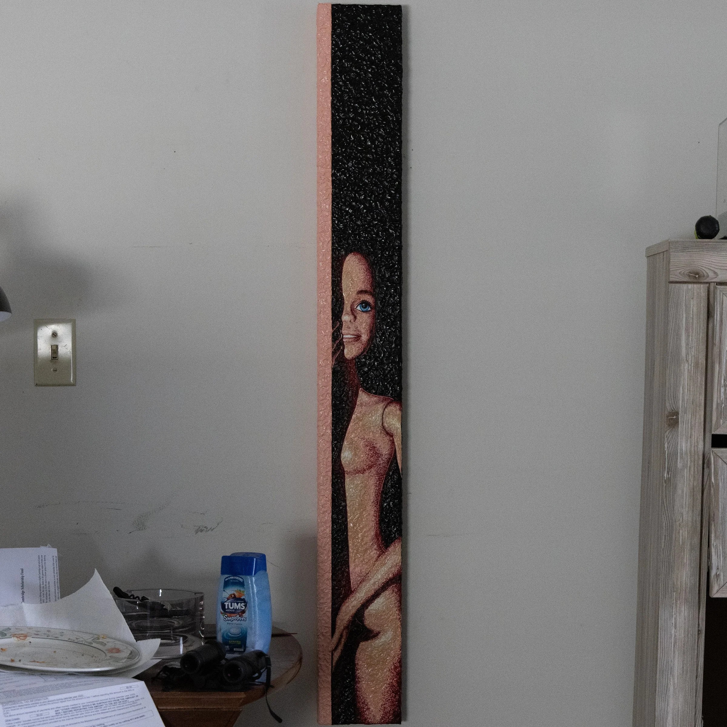 "we listen and we judge" (2025, acrylic on canvas)