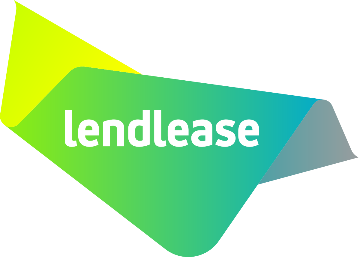 Logo for Tendlease, a financial or real estate company, displayed on a colorful, abstract background with green, yellow, and blue gradient design.