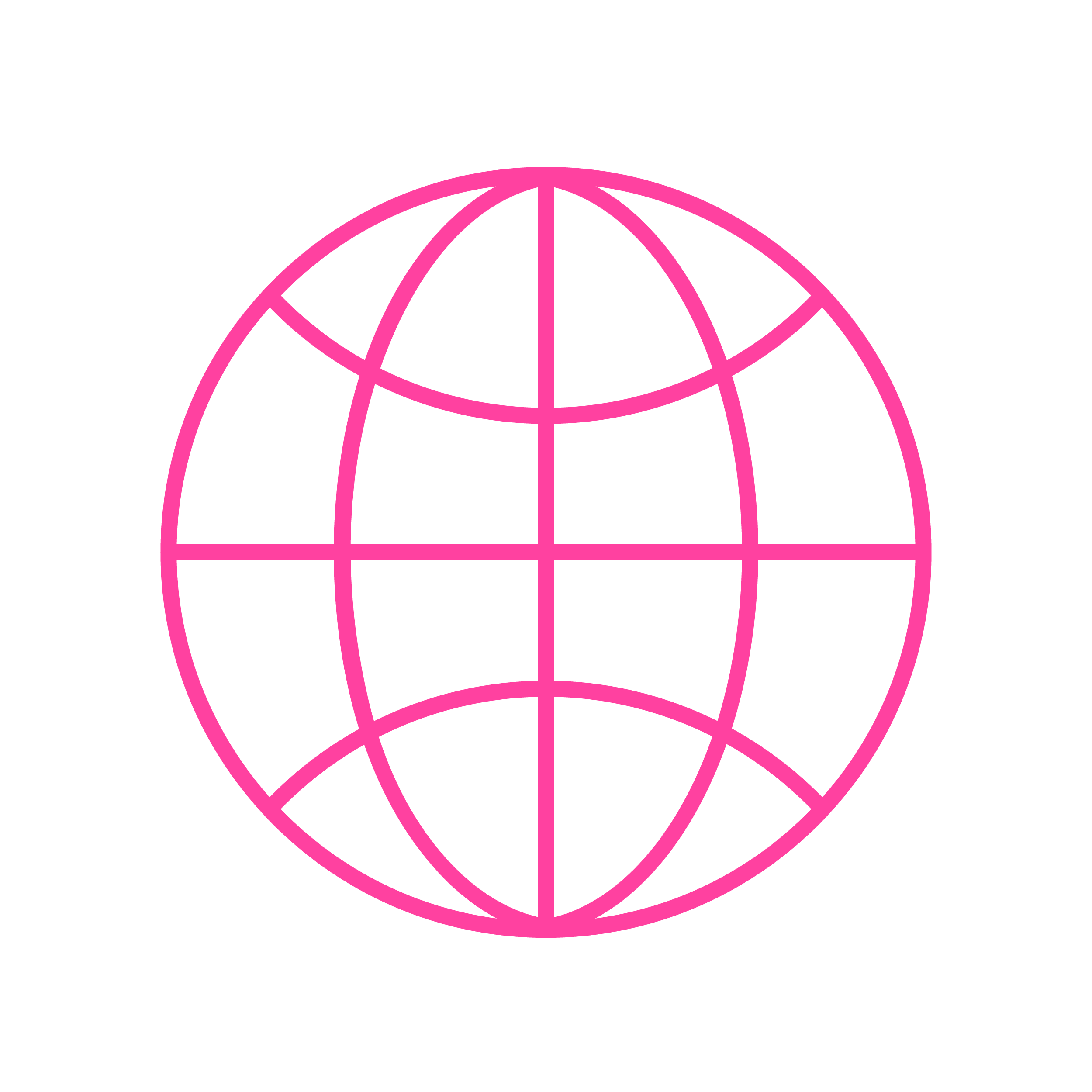 Pink digital globe outline on black background
