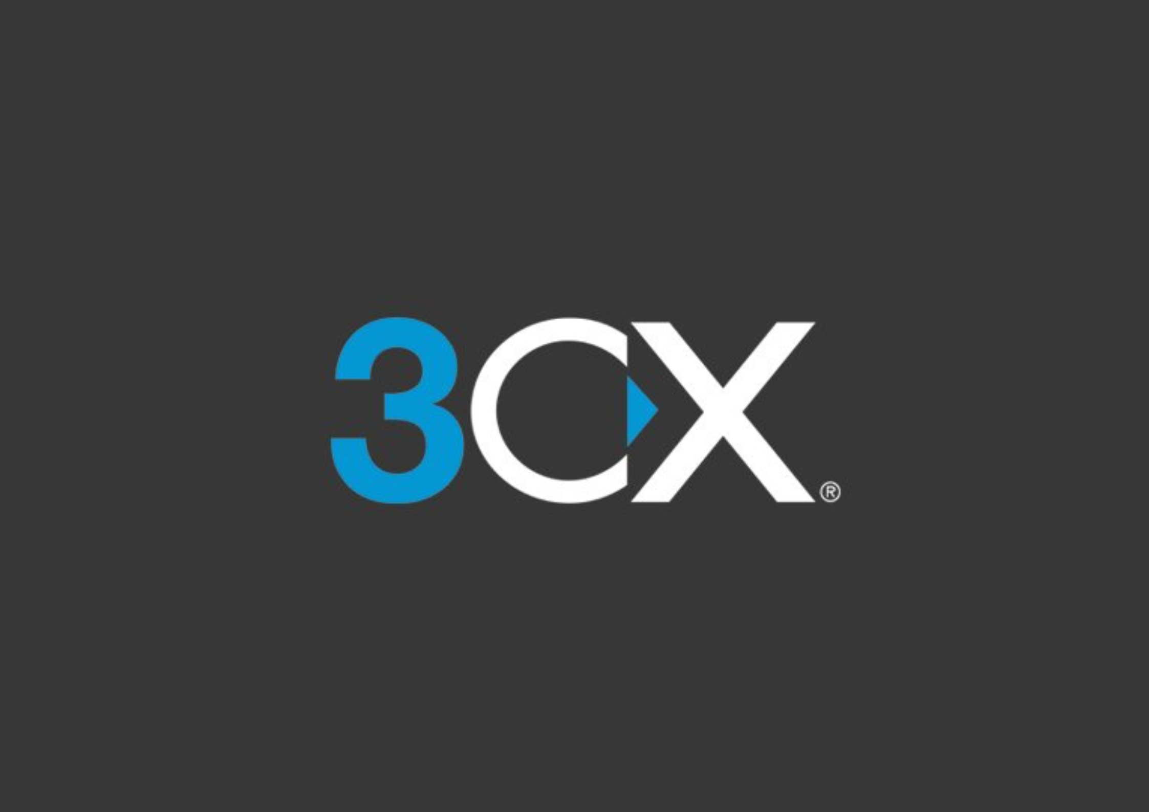 Logo with the text '3CX' on a dark background, with the number '3' in blue and 'CX' in white.