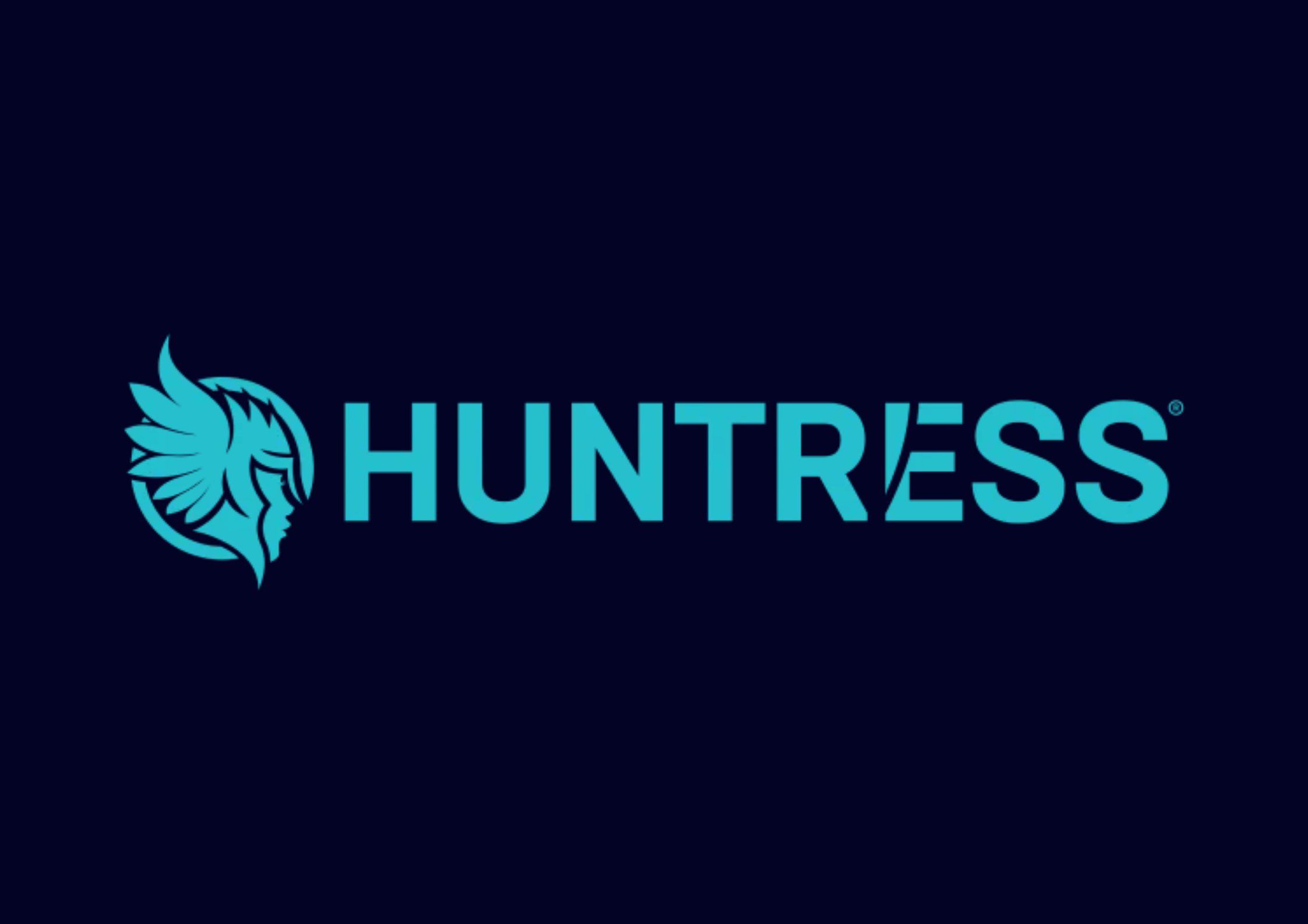 HUNTR ESS logo in blue on a dark background with a stylized lion profile