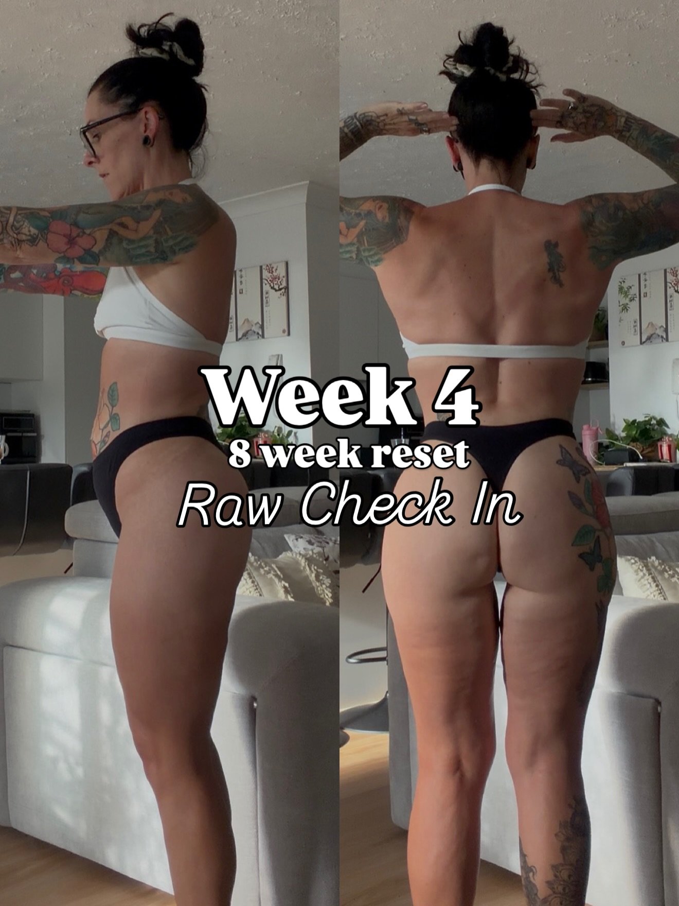 Week 3 is done and dusted and we are heading into week 4 of my 8 week reset. 

Starting weight - 66.9kg
Last week&rsquo;s weight - 64.1kg
Current weight - 63.4kg
Week 3-4 loss - 700g
Total loss -3.5kg

Starting waist measurement - 74.5cm
Current wais