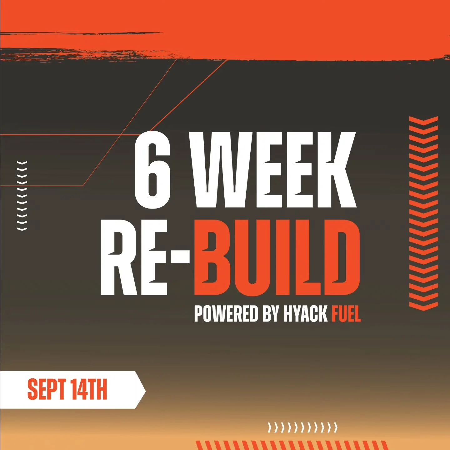 6 Week Re-Build program begins:
Sept 14th

&ldquo;More than a workout. 
More than a diet.
Build something that lasts.&rdquo;

This is a 6 week strength &amp; nutrition program.

New fit testing, new program schedule.

Prizes to the winner!! Let's go!