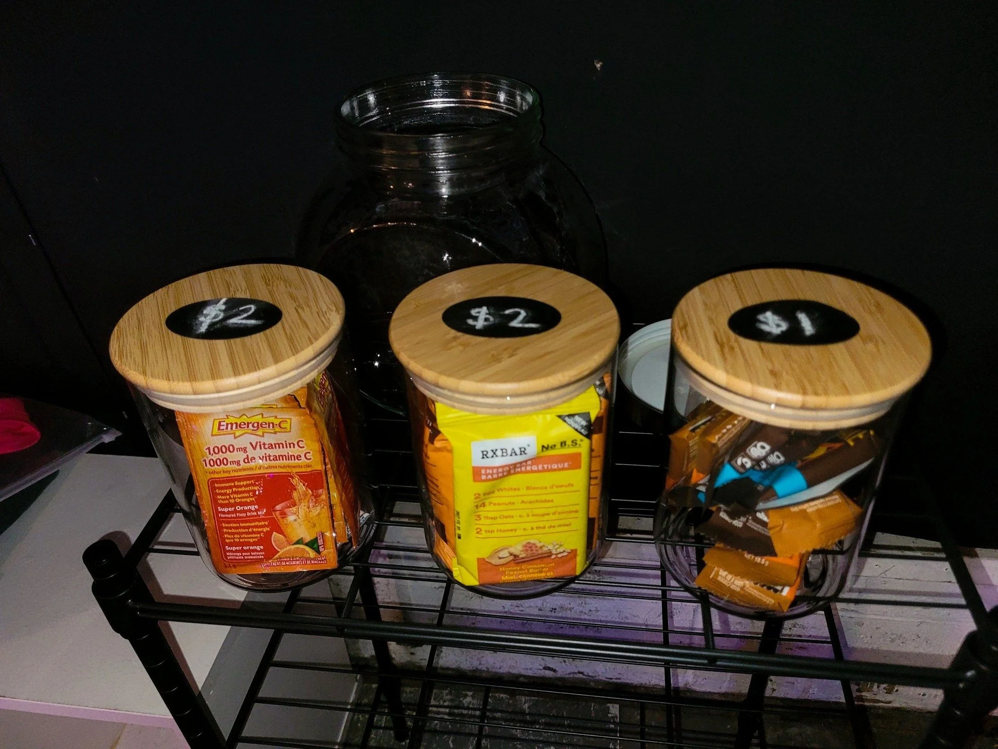 Our little gym store!!

Emergen-C 
RX Bars
Awake bars

Bring your change and grab something from our store!

What else should we add?!