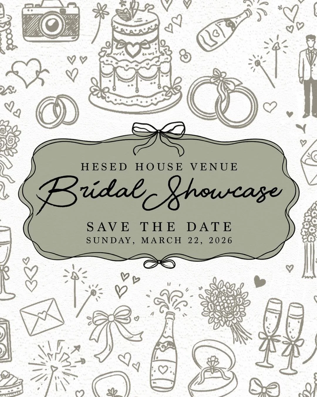 Save the date for the first ever Hesed House Bridal Showcase ✨

We are beyond excited to invite you to join us for an intimate afternoon designed for the modern bride. Enjoy complimentary mimosas, a styled photo moment, and a curated collection of pr