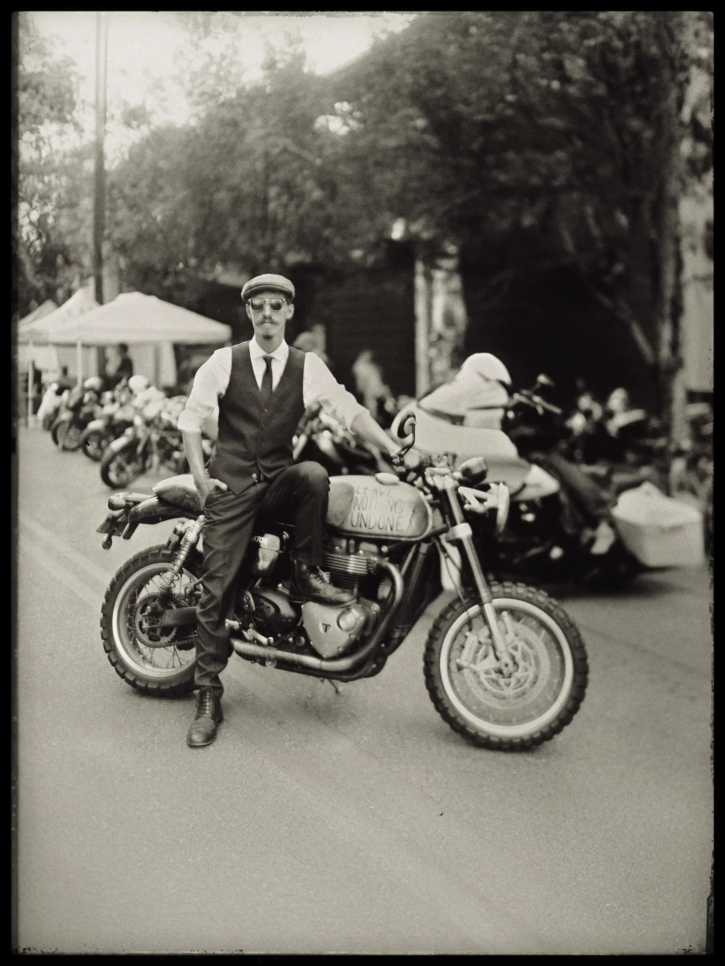 This was the first photo taken of me and my Thruxton. Three years ago at the Portland @gentlemansride, my first DGR. A tin-type portrait really was the only proper way to commemorate it.

We&rsquo;re only three weeks out from this years ride. Money r