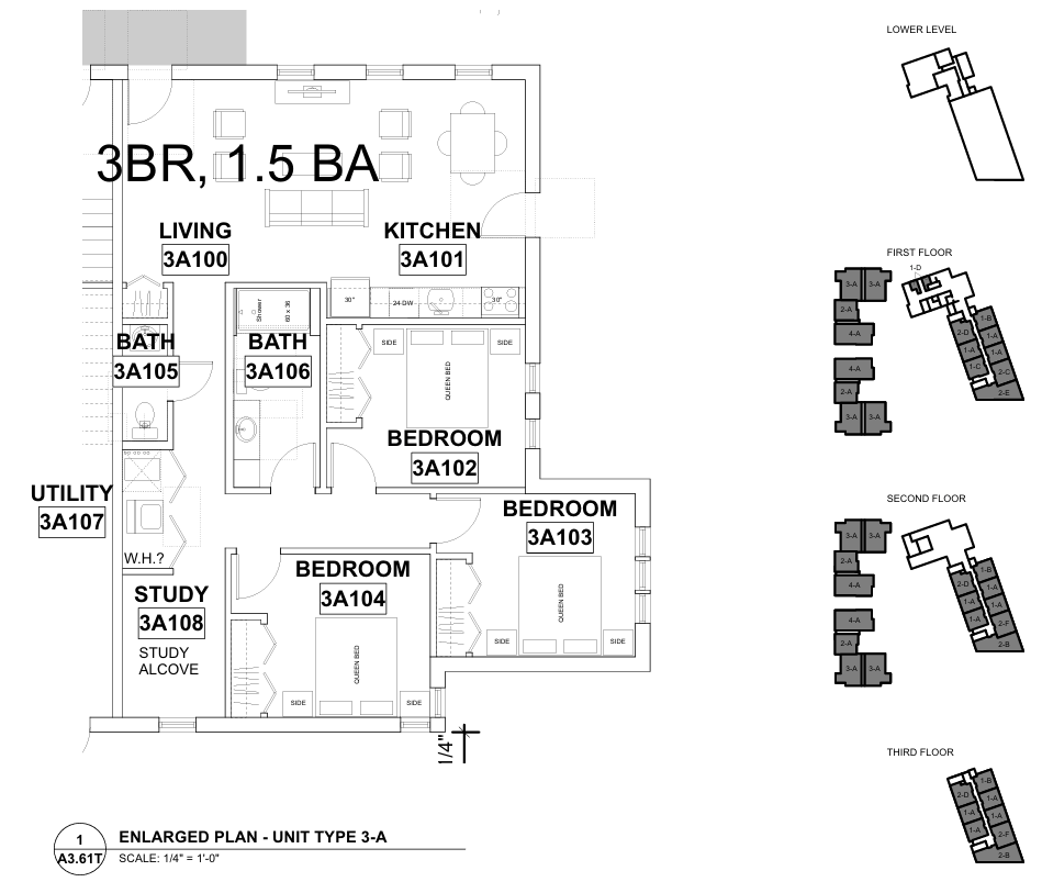 3 Bedroom / 1 ½ Bath - Layout 3-A