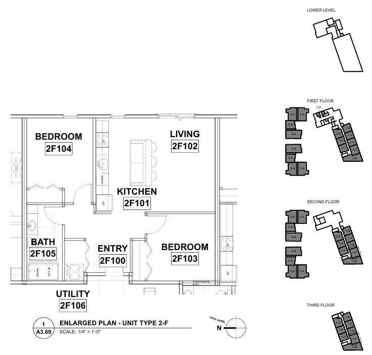 2 Bedroom / 1 Bath - Layout 2-F