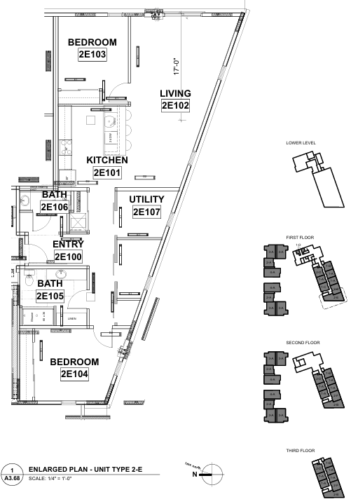 2 Bedroom / 2 Office / 1 ½ Bath - Layout 2-E