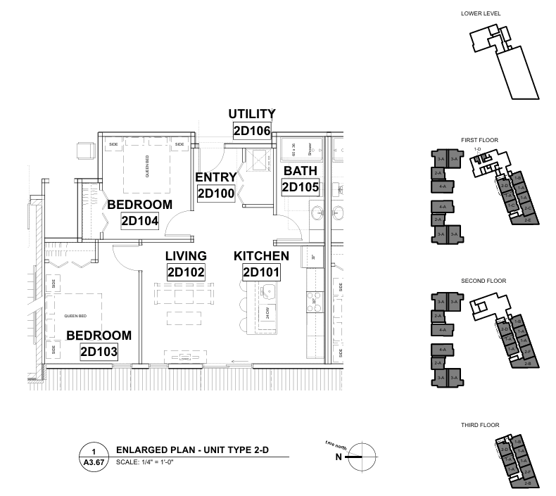 2 Bedroom / 1 Bath - Layout 2-D