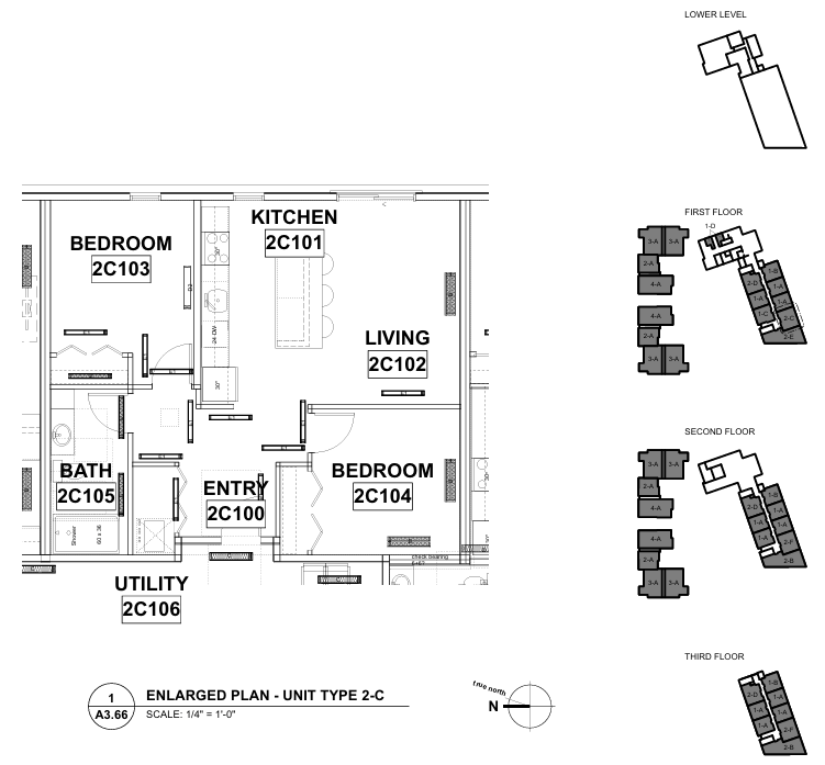 2 Bedroom / 1 Bath - Layout 2-C