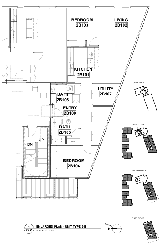 2 Bedroom / 2 Office / 1 ½ Bath - Layout 2-B