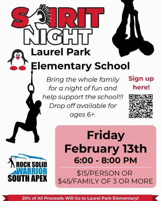 Save the Date for our upcoming Spirit Night at Rock Solid Warrior! February 13th! Bring the whole family for a fun night and help support LPES!