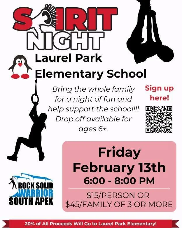 This Friday!! Parents - enjoy a night out for Valentine's Day, thanks to the LPES Spirit Night at Rock Solid Warrior!