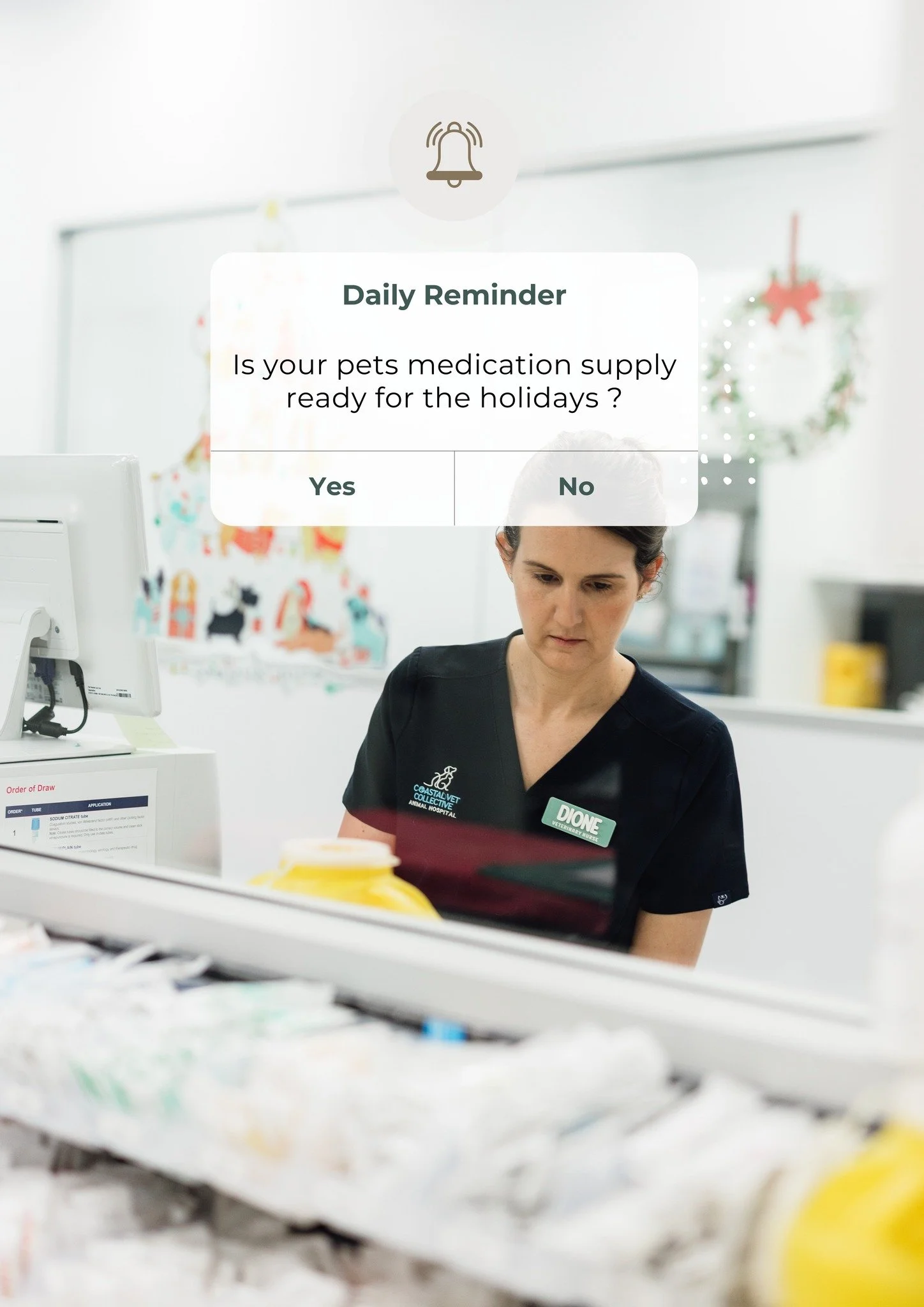 🎄 Holiday Reminder 🐾

Christmas break is almost here! 
Please check your pet&rsquo;s medication supply and contact us soon on 4217 0111  if refills are needed before we close for the holidays.

 A little planning now helps keep your pet comfortable