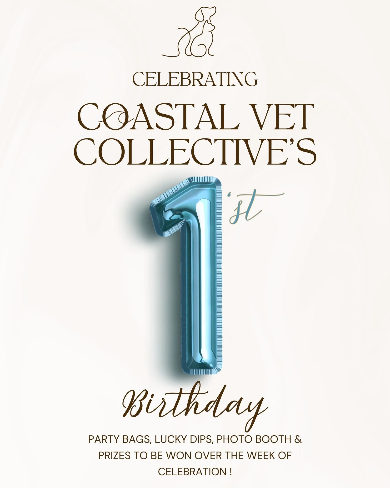 🎉 Can you believe we&rsquo;re turning ONE already?! 🎉
Our team at Coastal Vet Collective are celebrating our first birthday, a whole year of caring for your pets!

Why celebrate for just one day when we can party all week long?
When you visit our c