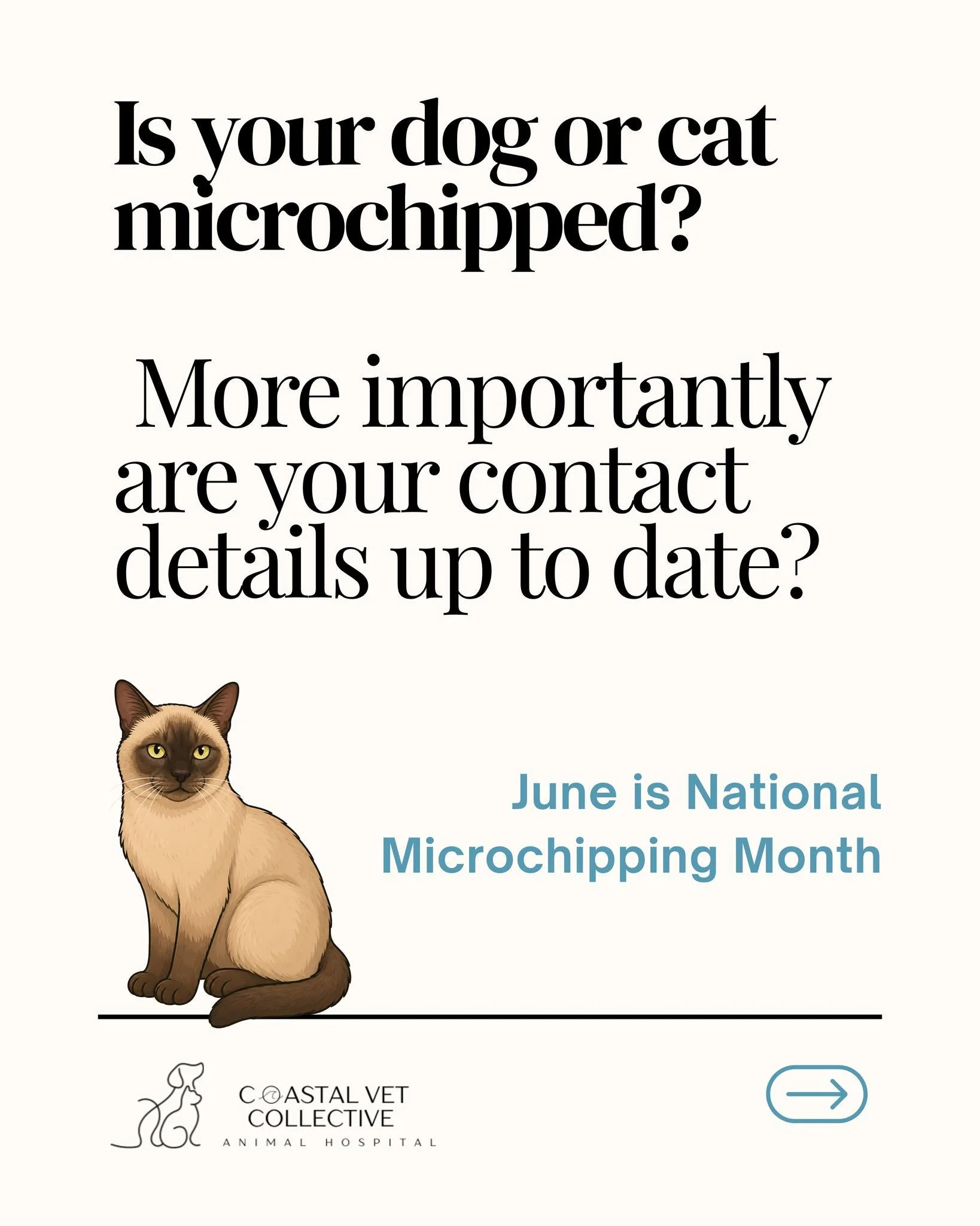 🐾 Is your pet&rsquo;s microchip up to date? 🐾

A microchip is one of the best ways to help reunite lost pets with their families  but only if your contact details are current.

If you&rsquo;ve changed your phone number, address, or ownership detail