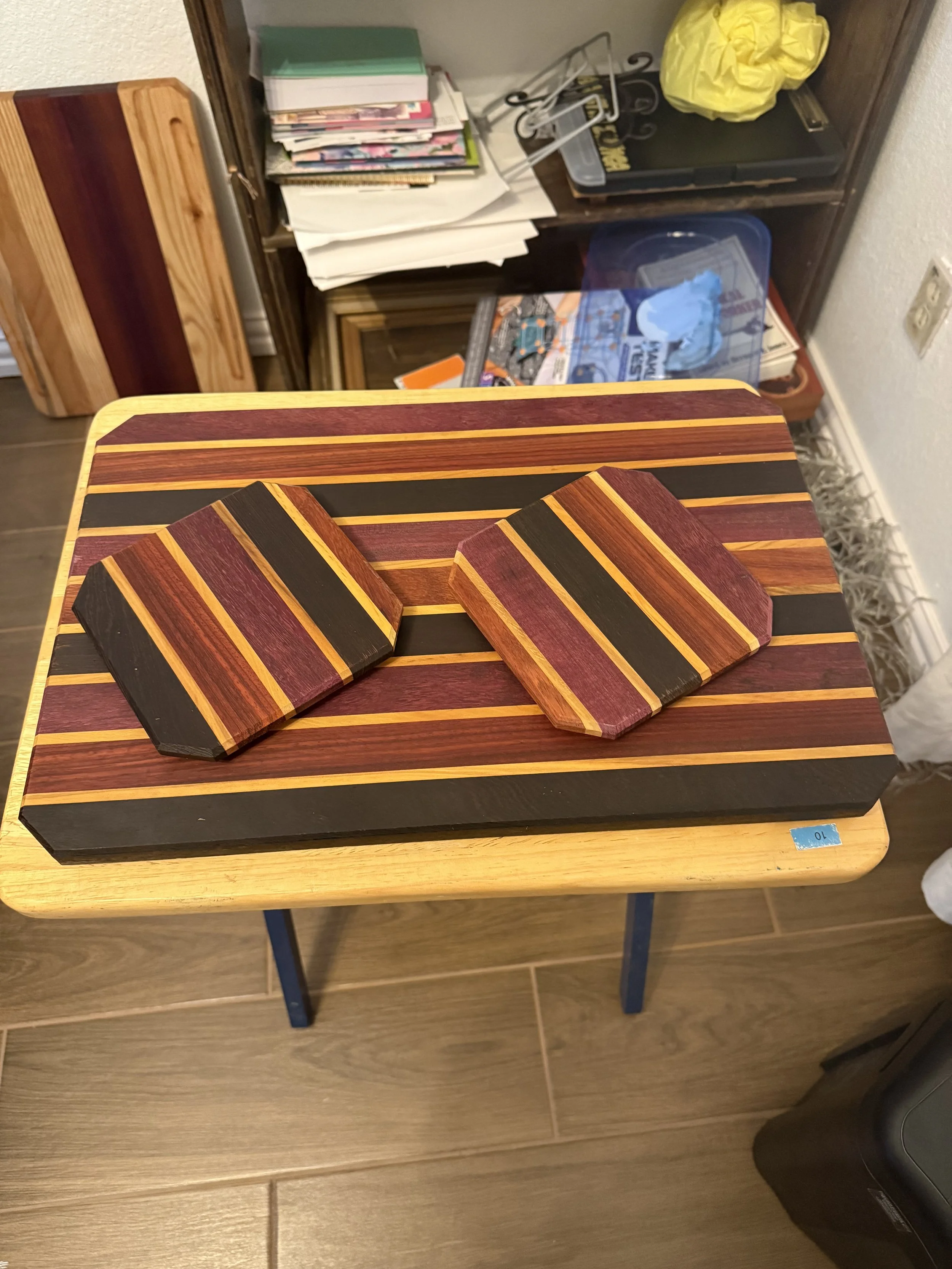 MULTIPLE EXOTIC HARDWOODS CUTTING BOARD WITH MATCHING COASTERS.jpg