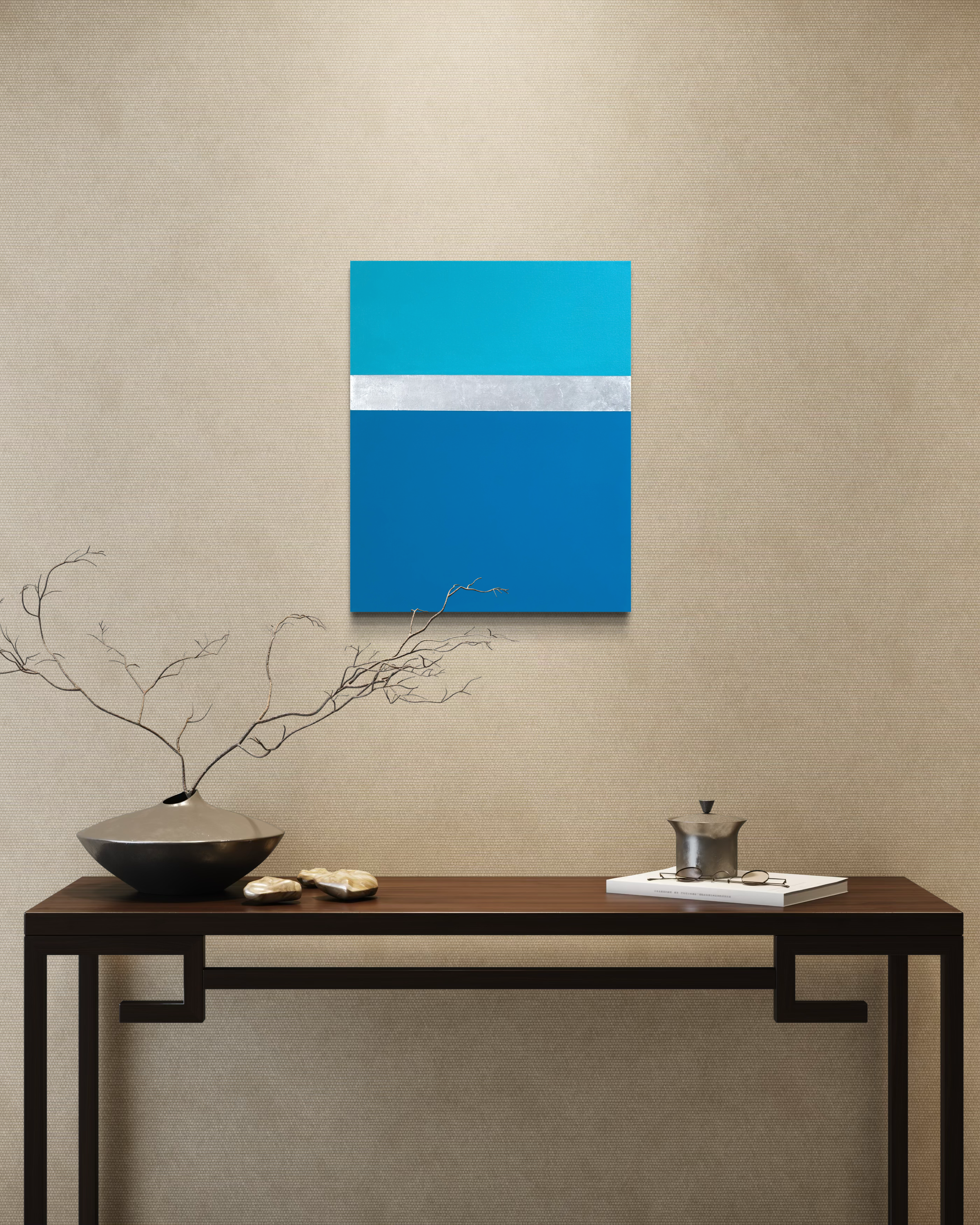 Line Call minimalist mixed media painting displayed on wall, tennis-inspired contemporary art