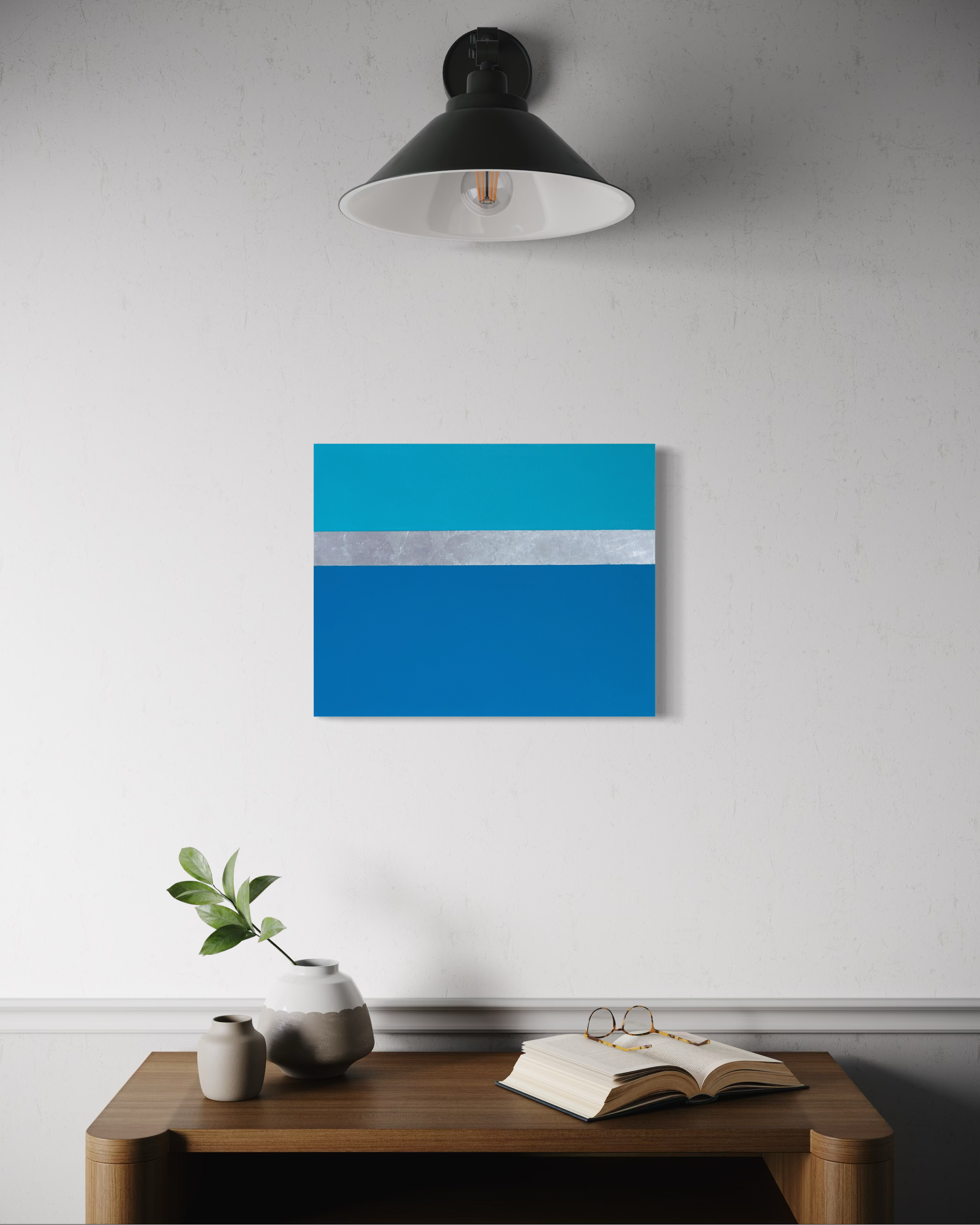 Line Call minimalist mixed media painting displayed on wall, tennis-inspired contemporary art