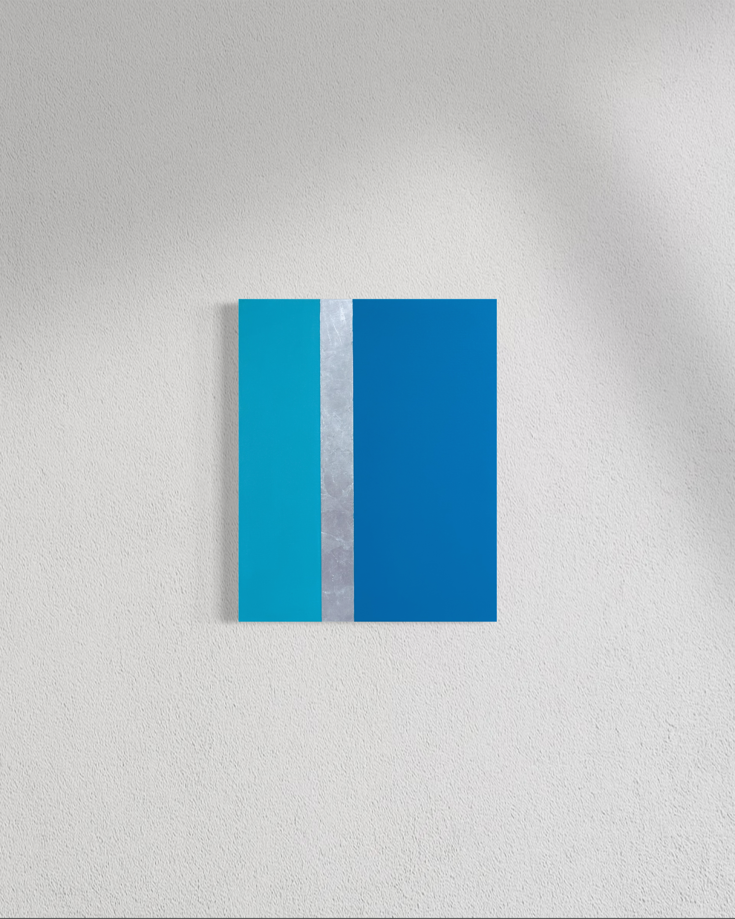 Line Call, minimalist tennis-inspired mixed media painting with silver leaf by Megumi Yoshida