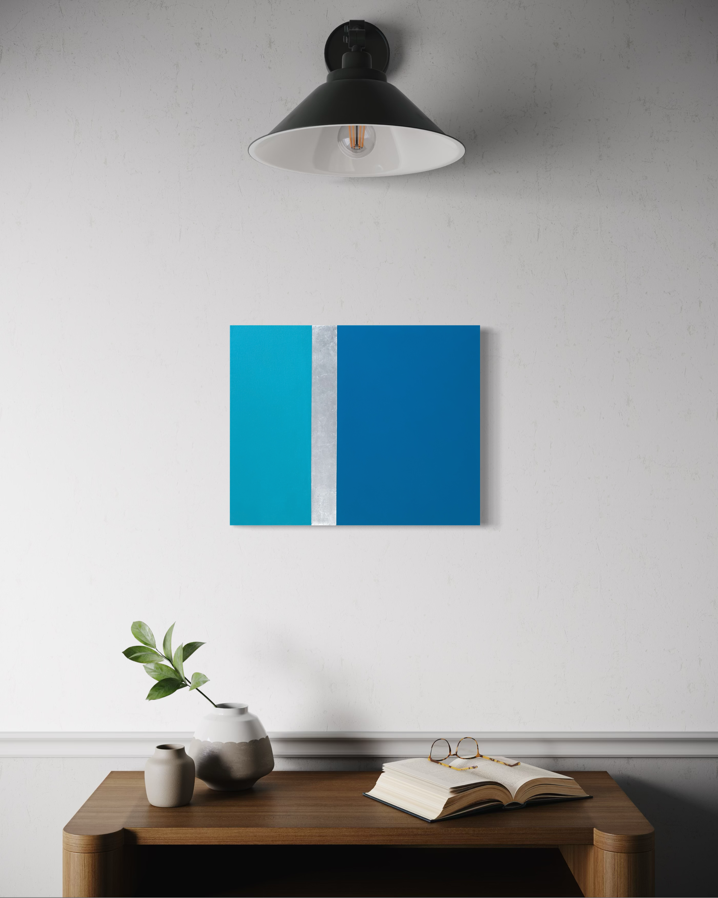 Line Call minimalist mixed media painting displayed on wall, tennis-inspired contemporary art