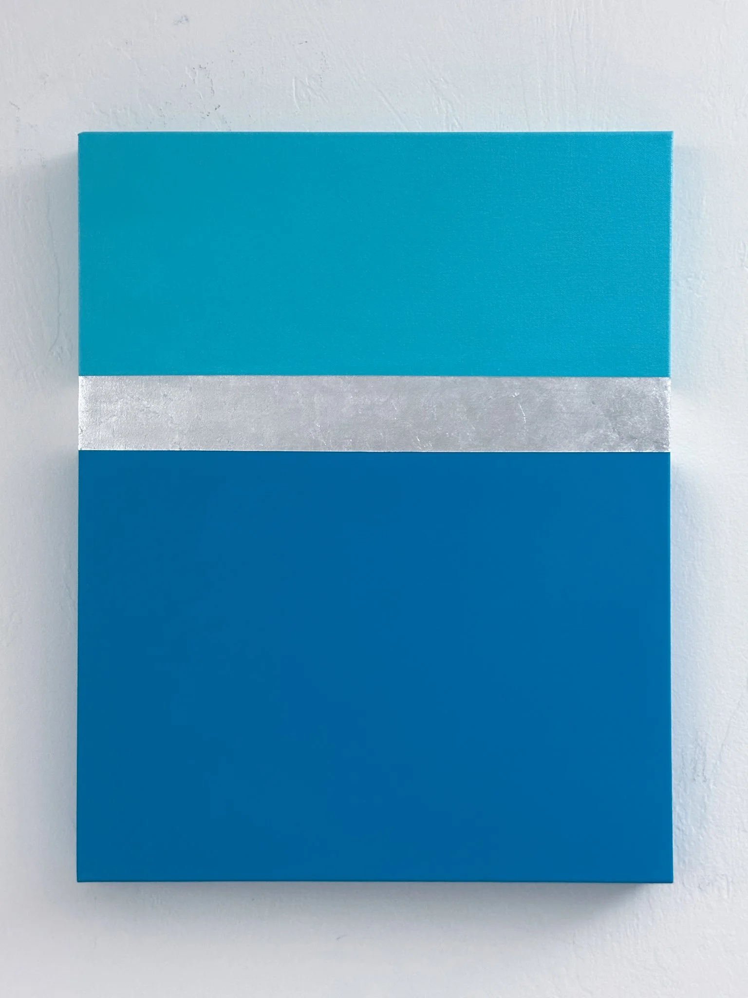 Line Call, minimalist tennis-inspired mixed media painting with silver leaf by Megumi Yoshida