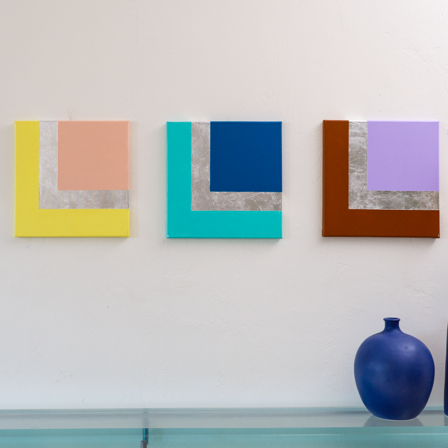 Line Call Practice No.05 teal mint and silver leaf minimalist painting by Megumi Yoshida