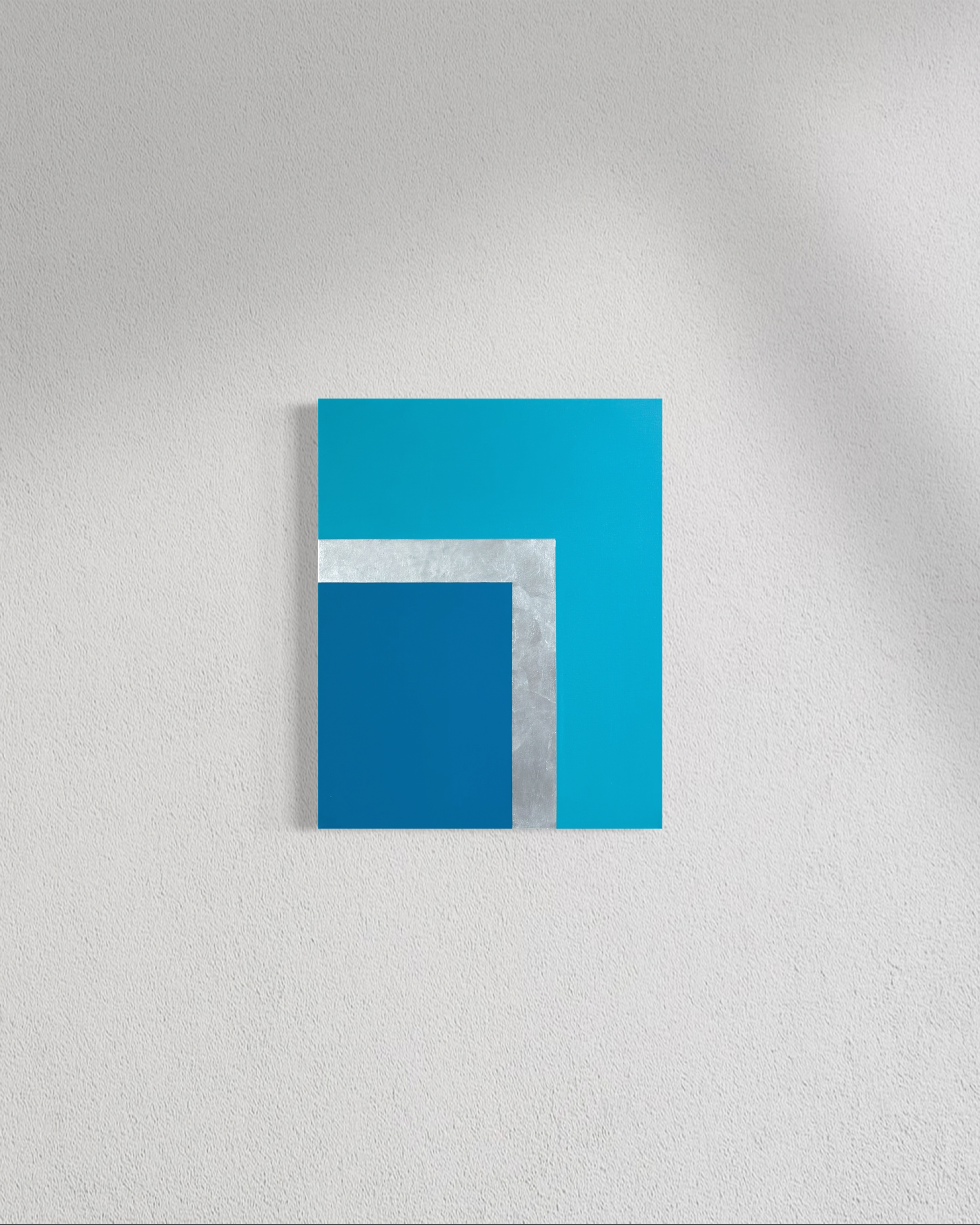 Detail of silver leaf texture in Line Call, minimalist mixed media painting inspired by tennis