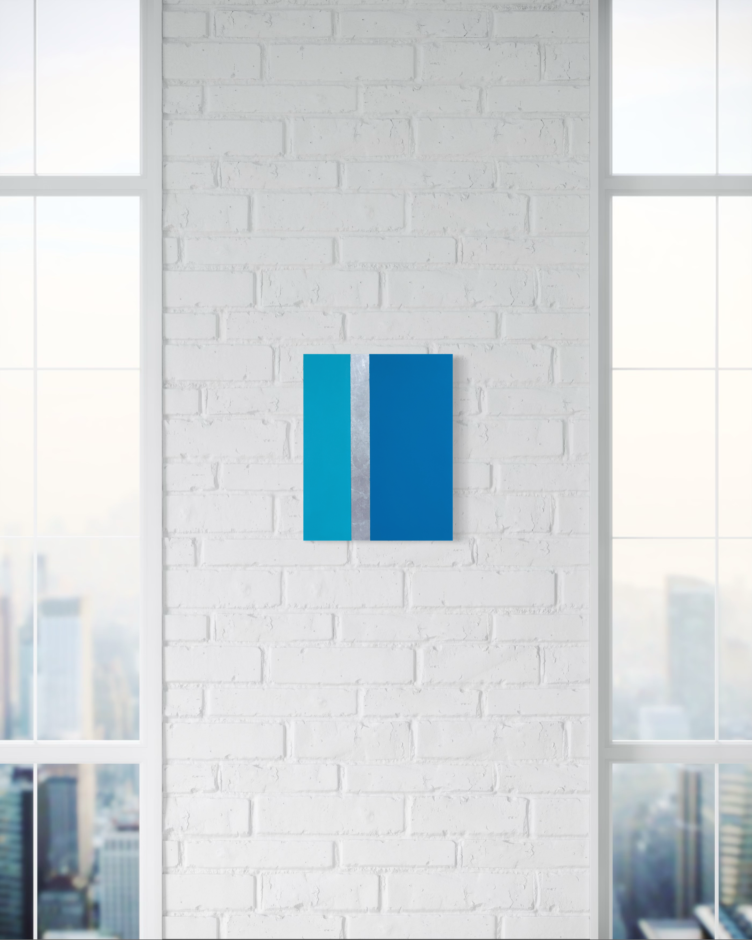 Line Call minimalist mixed media painting displayed on wall, tennis-inspired contemporary art