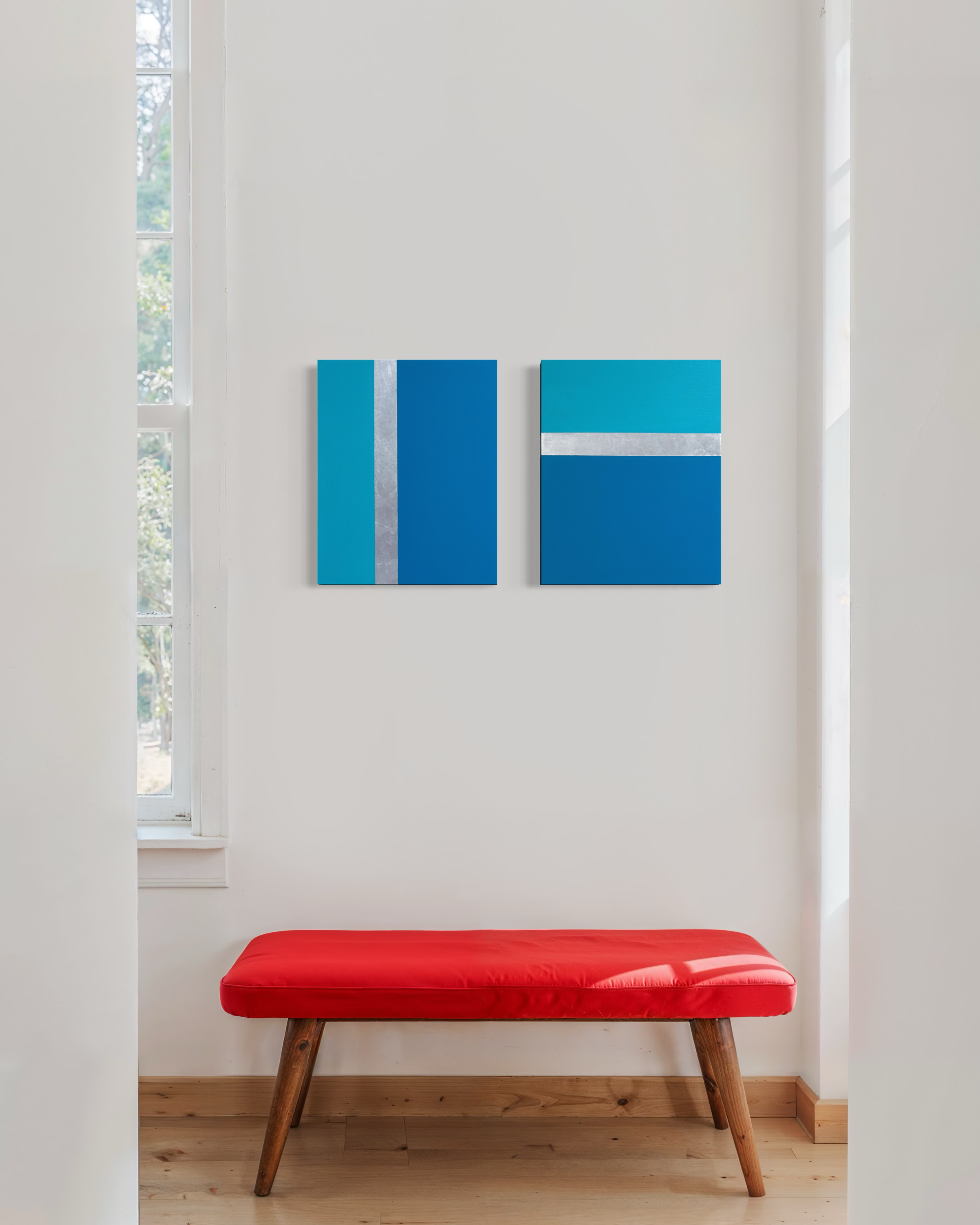 Line Call minimalist mixed media painting displayed on wall, tennis-inspired contemporary art (Copy)
