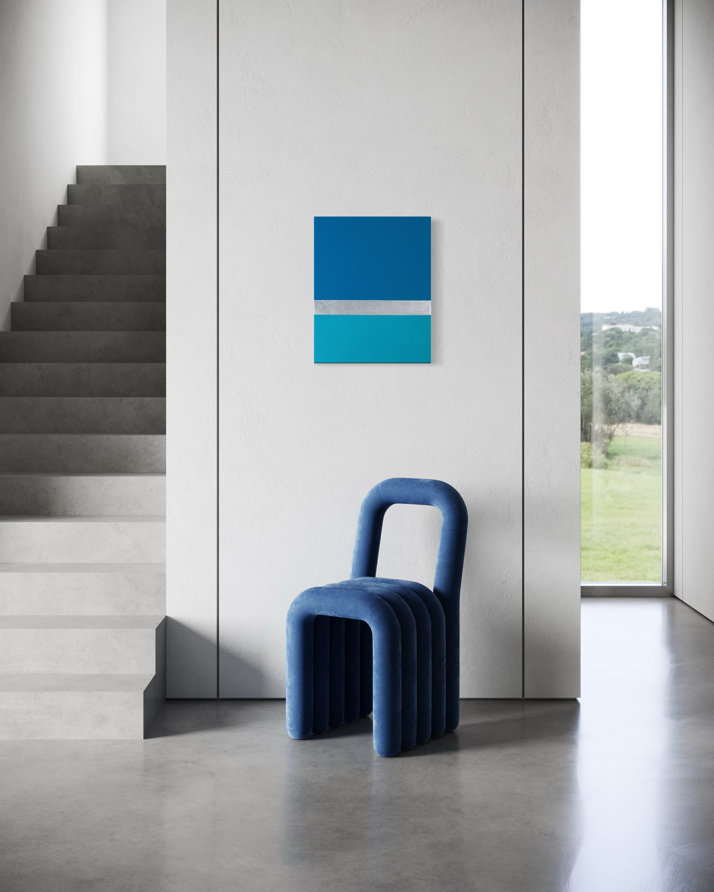 Line Call minimalist mixed media painting displayed on wall, tennis-inspired contemporary art