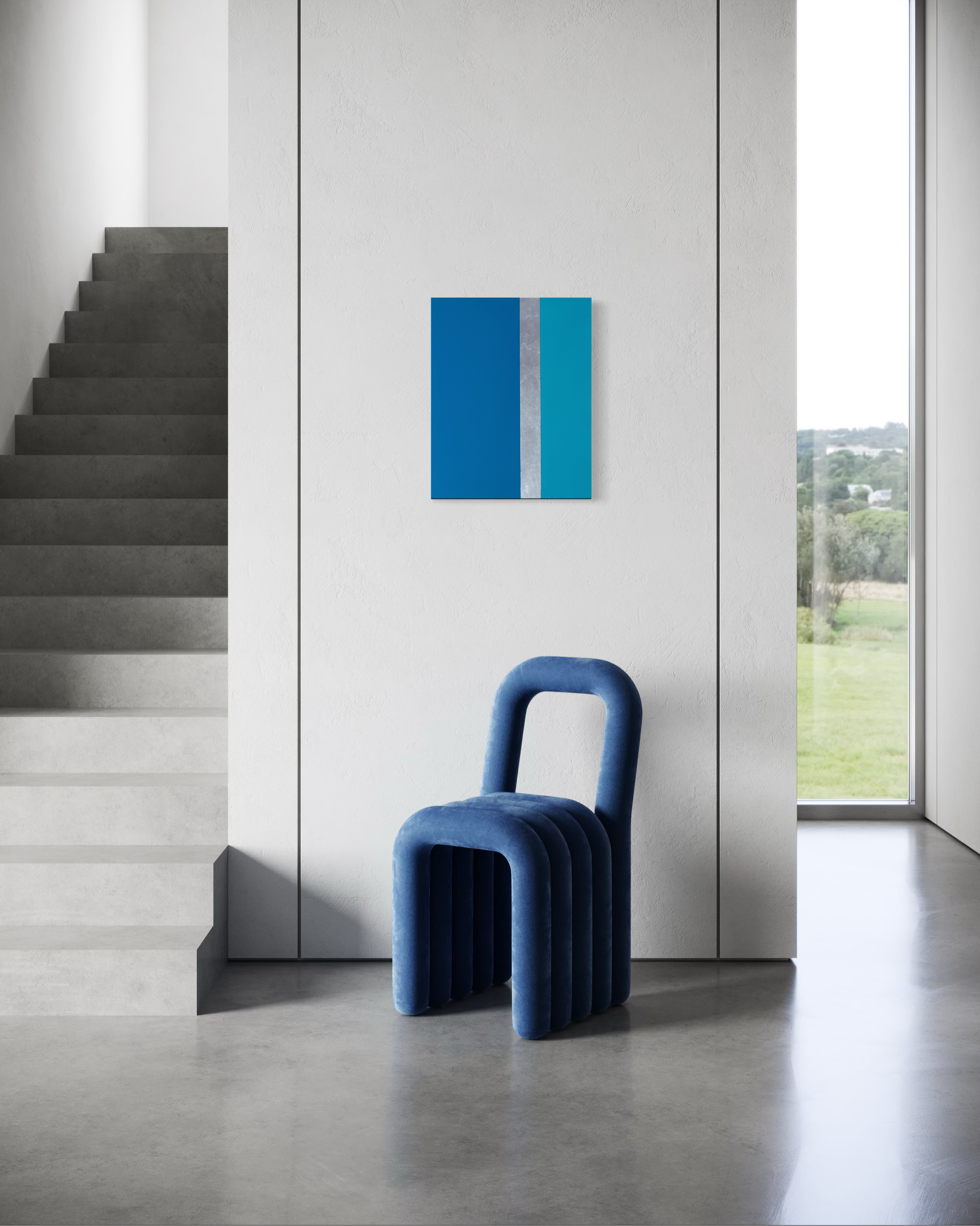 Line Call minimalist mixed media painting displayed on wall, tennis-inspired contemporary art