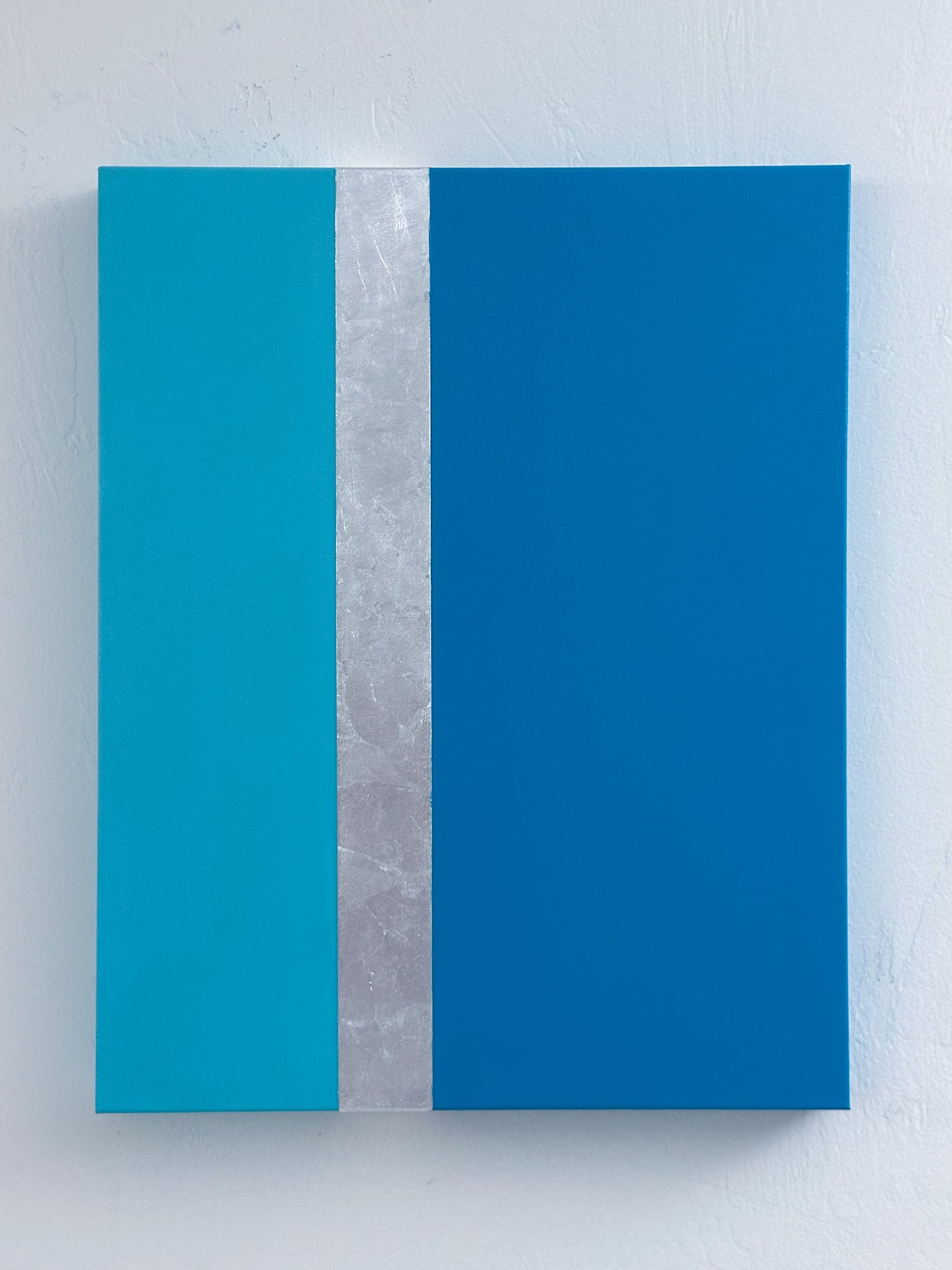 Line Call, minimalist tennis-inspired mixed media painting with silver leaf by Megumi Yoshida