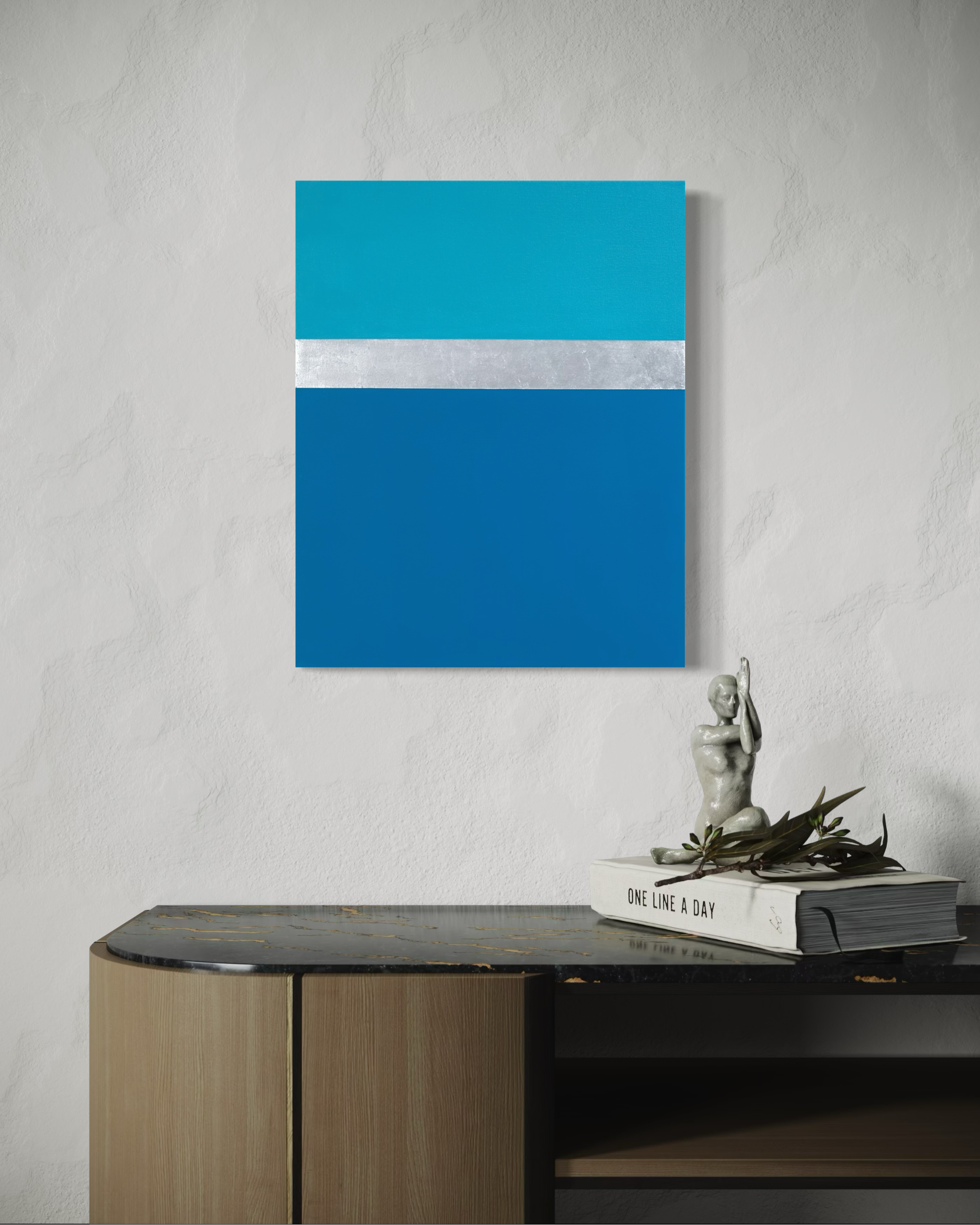 Line Call minimalist mixed media painting displayed on wall, tennis-inspired contemporary art