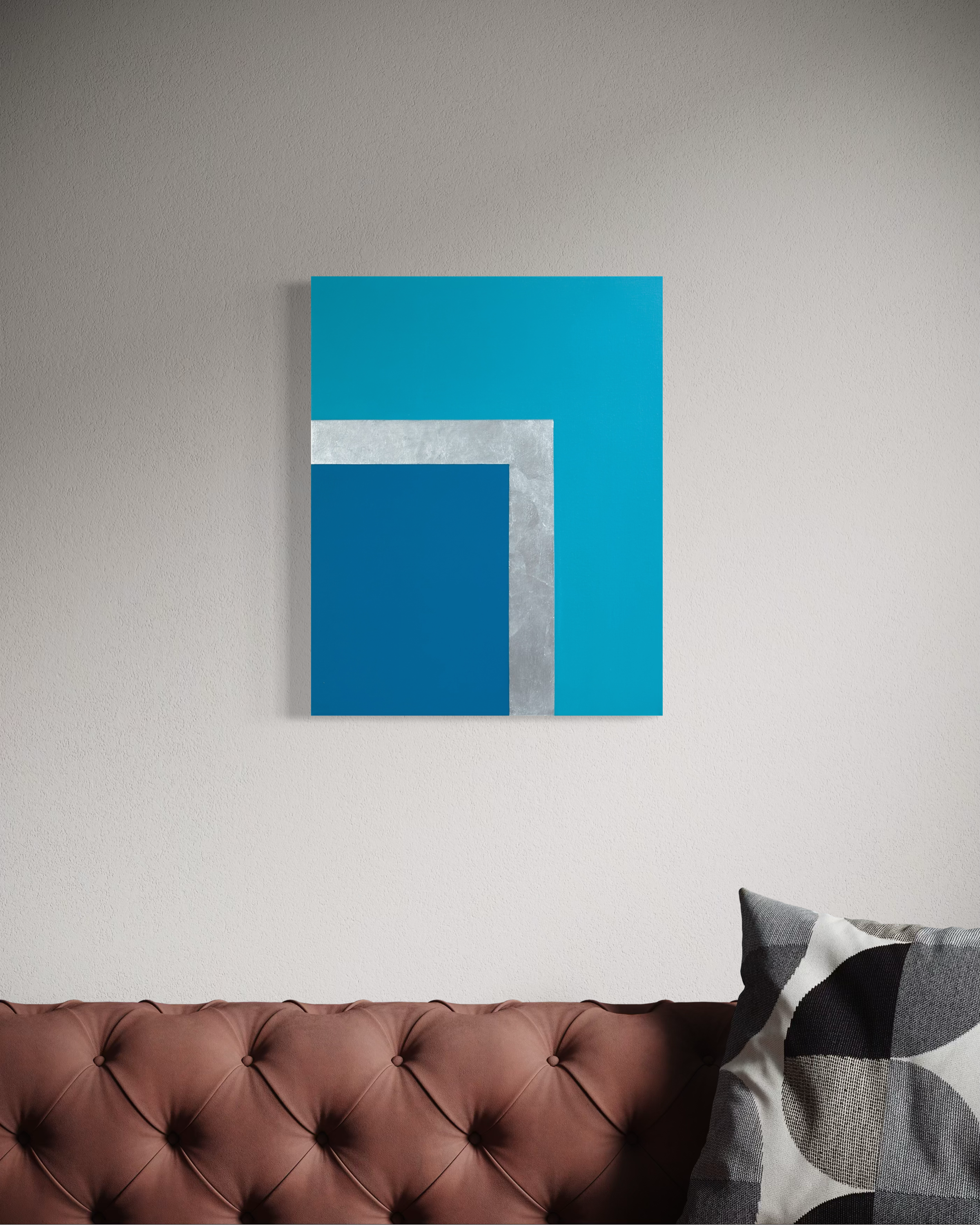 Line Call minimalist mixed media painting displayed on wall, tennis-inspired contemporary art