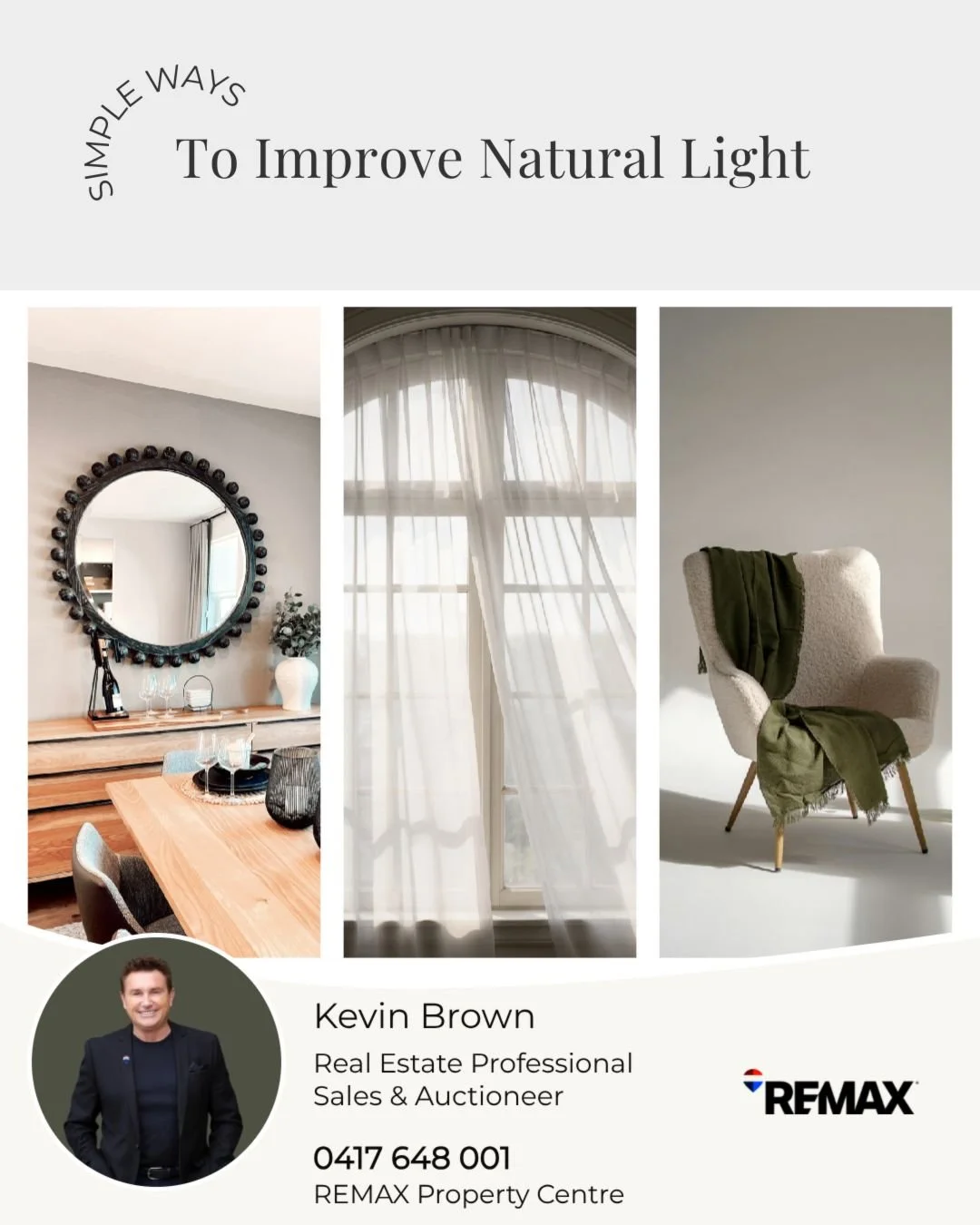 Bright, airy spaces feel bigger and more inviting! Try these easy tips without any major renovations:

🎨 Use light walls to reflect sunlight
🪟 Swap heavy curtains for sheer window treatments
🪞 Add mirrors to bounce light around the room
🧽 Ke