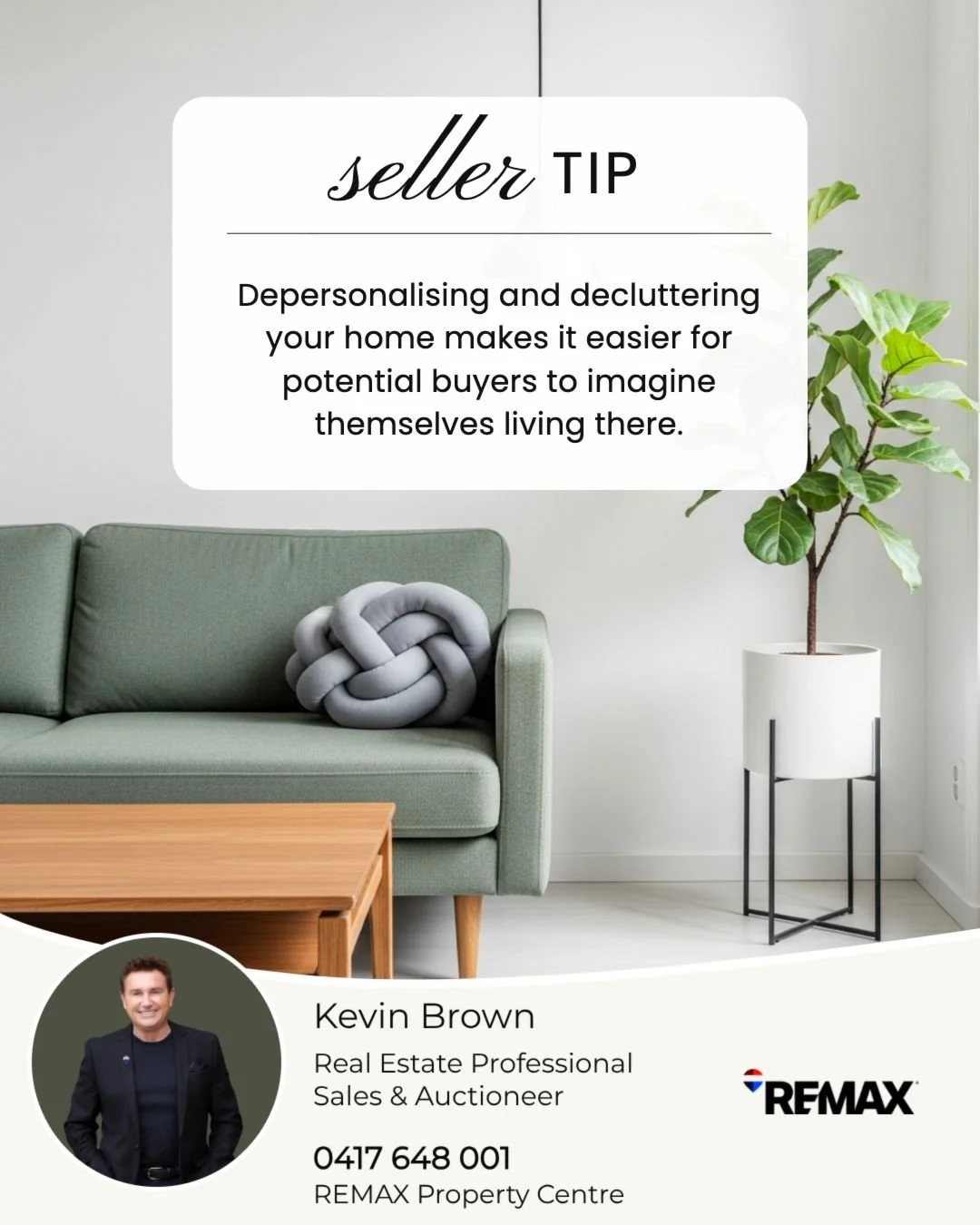 Quick Tip for Sellers 🏡

Before your home goes to market, pack away the personal items &mdash; family photos, memorabilia, and anything that makes the space feel specifically yours.

It's not about making the home feel empty. It's about giving b