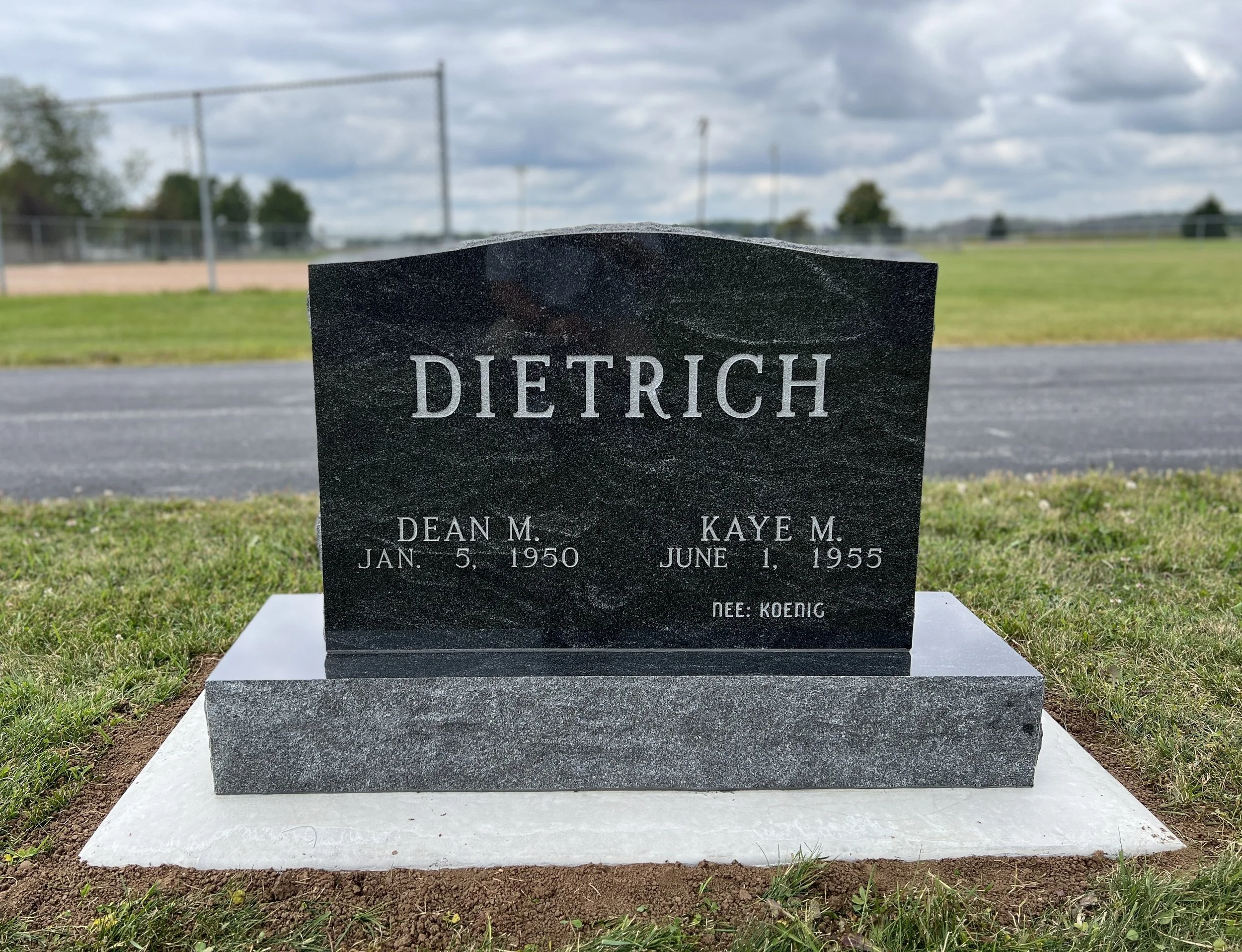 American Black companion upright monument. Timeless Tribute Memorials LLC Oshkosh, WI 