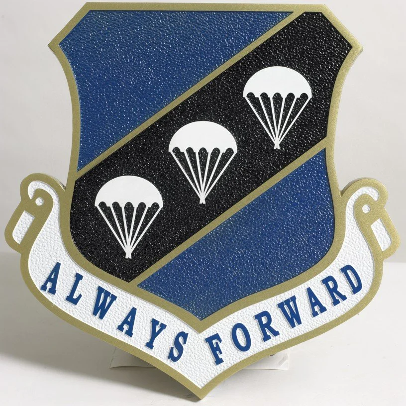 Always Forward emblem produced as high-detail military plaques and military seal plaques for command gifts and base installations.