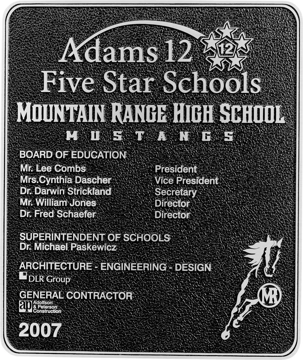 Architectural signage school dedication plaque recognizing leadership and contributors, manufactured by a trusted signage supplier.