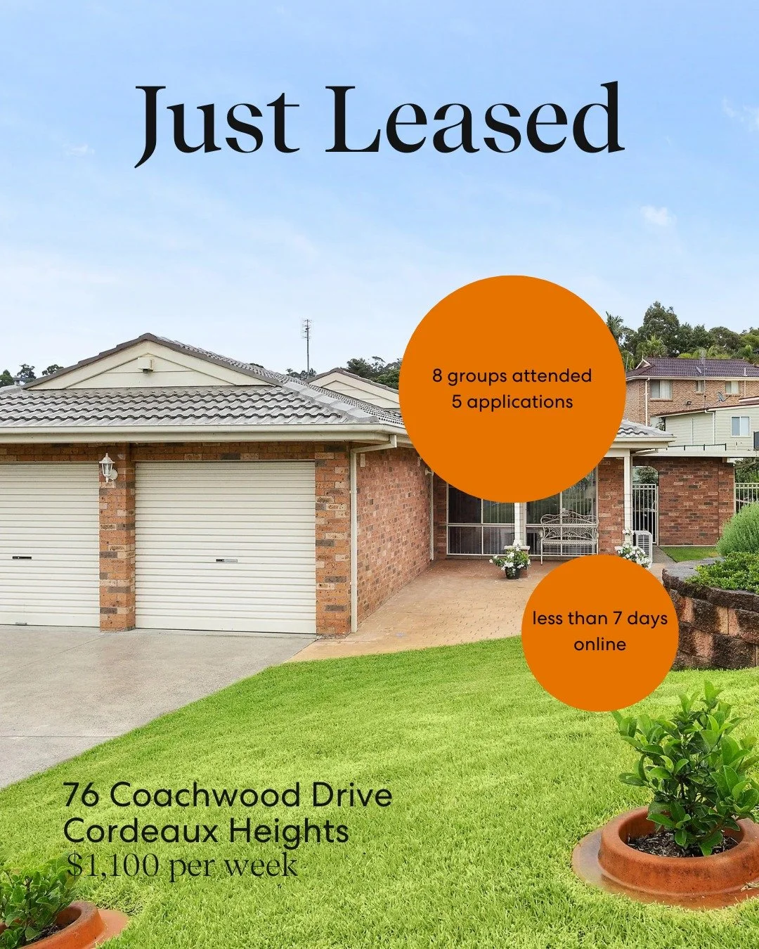 🏡 Just Leased | 76 Coachwood Drive, Cordeaux Heights

Less than 7 days online, 8 groups through and 5 strong applications&mdash;another excellent result demonstrating the effectiveness of our Property Management approach. By combining targeted marke