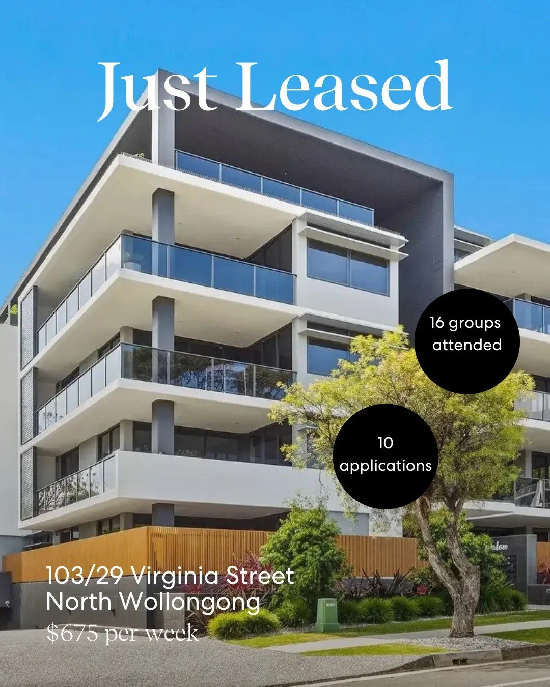 🏡 Just Leased | 103/29 Virginia Street, North Wollongong

Leased for $675 per week.

Sixteen groups attended the open home, resulting in 10 quality applications, a clear reflection of strong demand and a well executed leasing strategy. Our team&rsqu