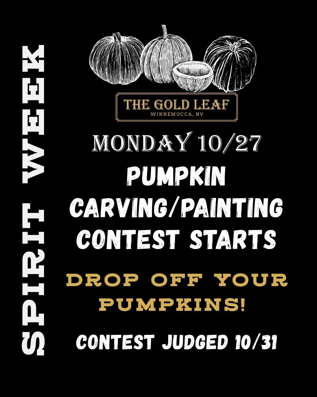 🎃🎃🎃🎃🎃 Ladies and gentlemen! Drop your pumpkins! Today we are kicking off our pumpkin carving/painting contest for Spirit Week. From now until October 30th at 10PM, drop your pumpkins at the shop and don't forget to stop by for the announcement o