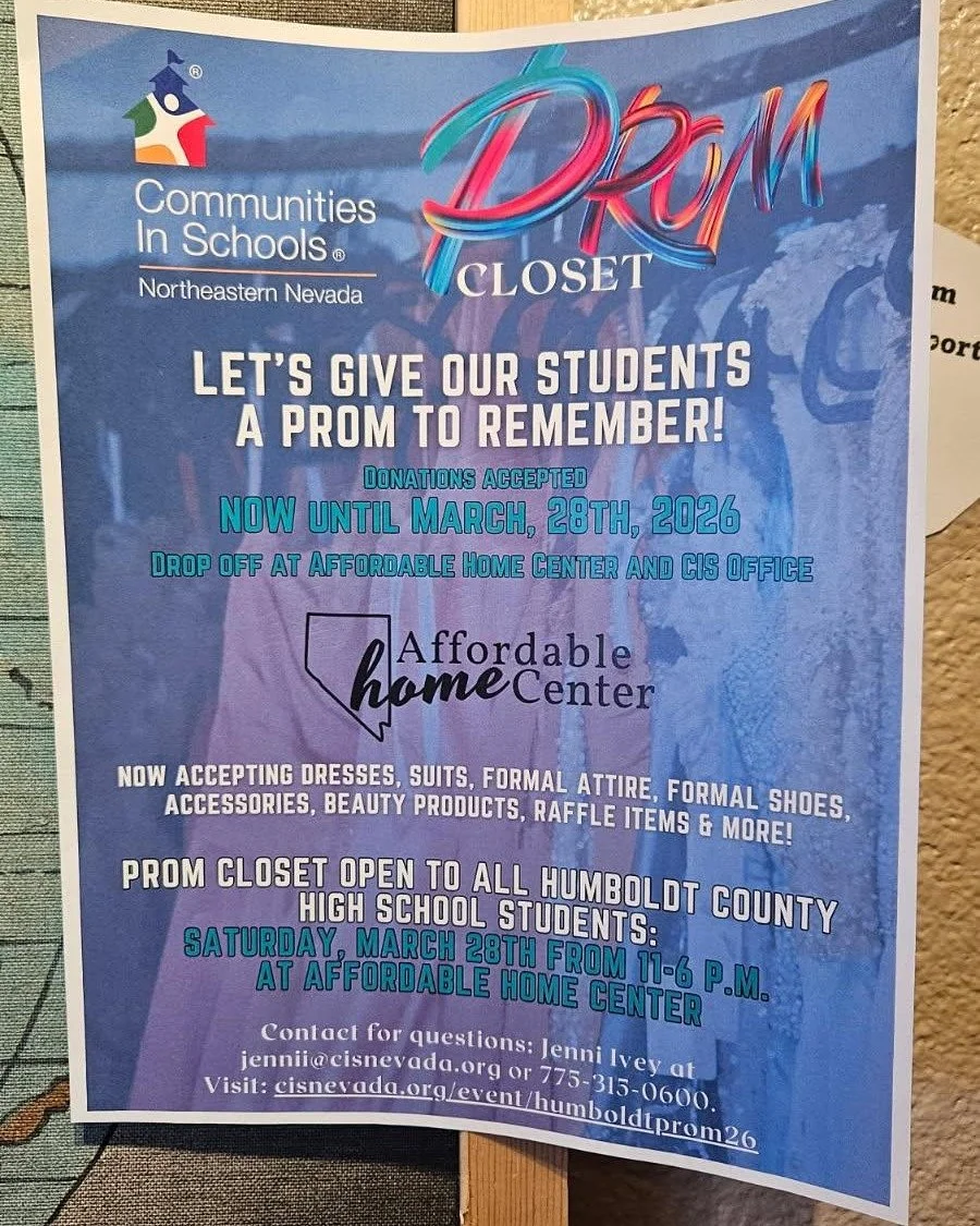 ⚠️ 🎓👠👗🕴🏻⚠️ ATTENTION WINNEMUCCA! We are accepting donations for Communities in Schools' prom closet - open to students across Humboldt County. You can help give students a prom to remember by dropping off donations of formal attire - suits, dres