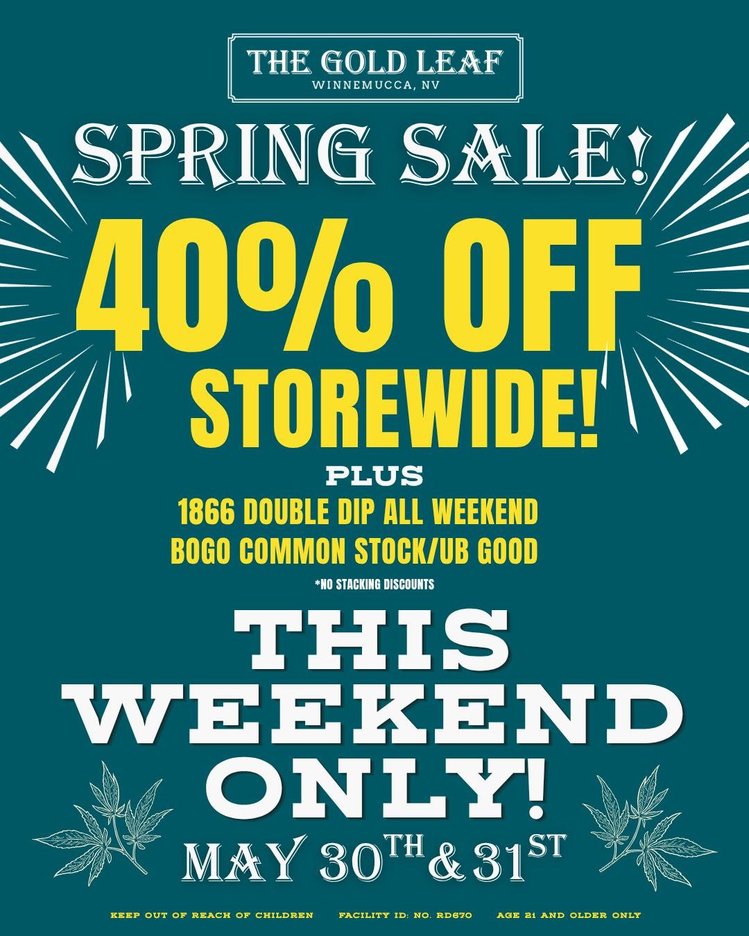 SPRING INTO SPRING with our refreshingly HUGE weekend sale! This Saturday and Sunday only get 40% off storewide, PLUS...double your 1866 AND BOGO on Common Stock and UB Good. You don't want to miss it! (No stacking deals, and while supplies last.) Se