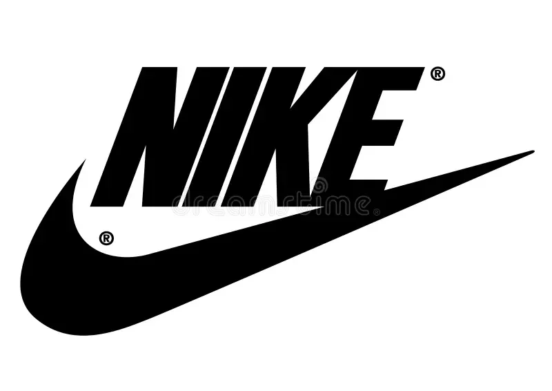 Black and white Nike logo with the word "NIKE" and the swoosh symbol.