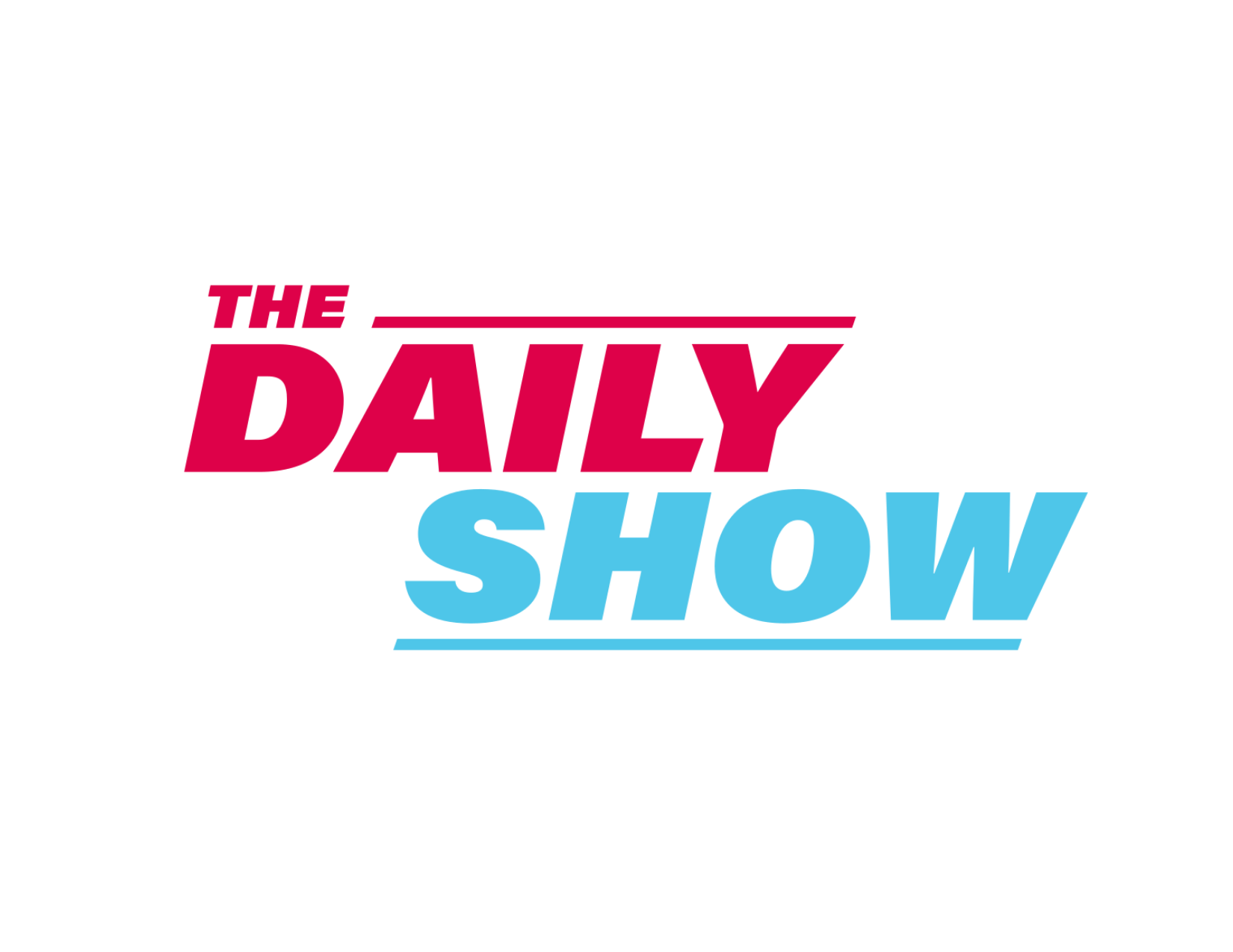 Logo of The Daily Show with stylized text in pink and blue colors.