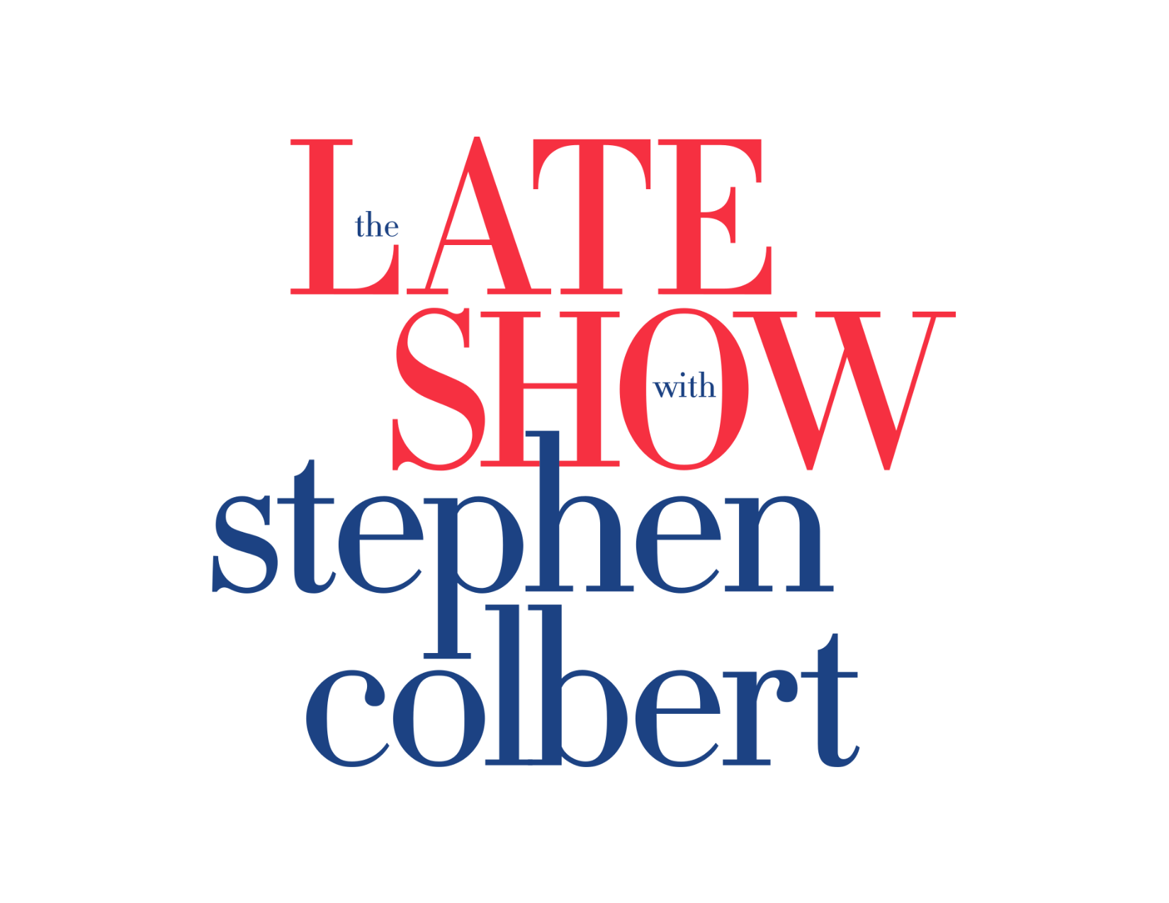Word cloud featuring the words 'the', 'with', 'LATE', 'SHOW', 'STEVEN', 'COLBERT' in red and blue colors.